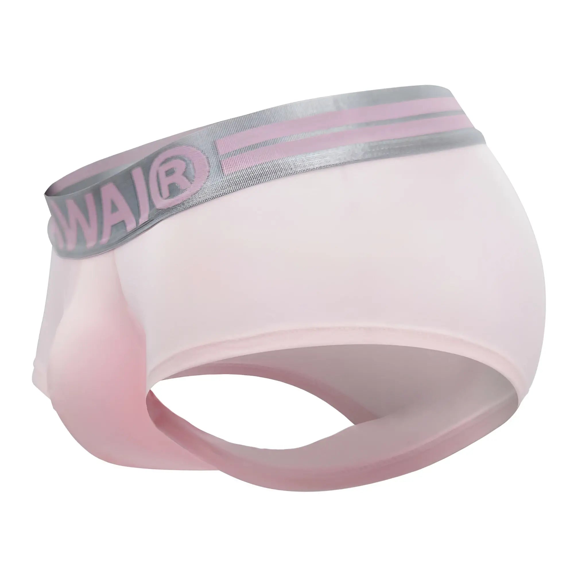 Pink translucent cotton briefs with gray elastic waistband featuring wai logo and two pink stripes hawai 41960 trunks