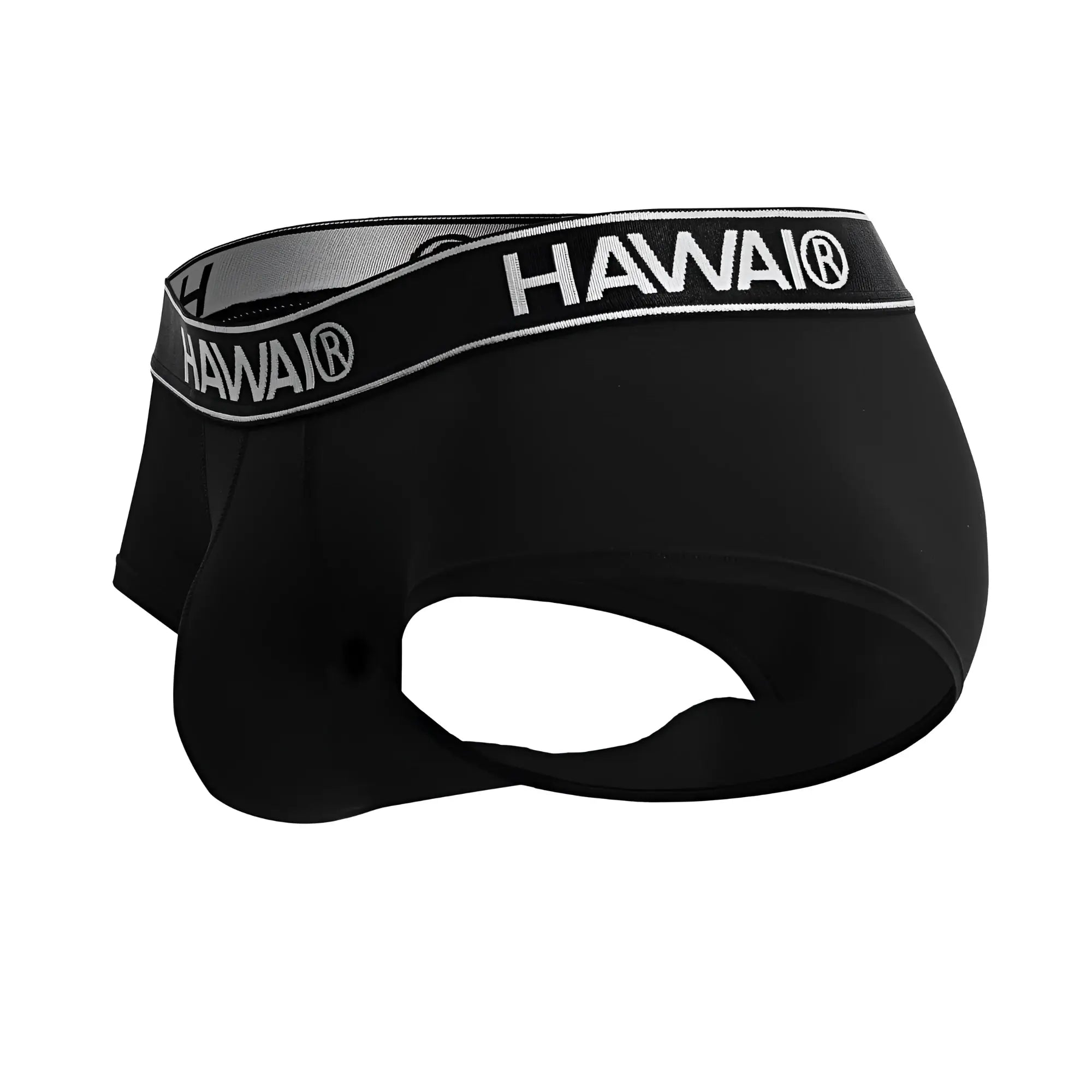 Black Hawai microfiber briefs in black with a contrasting gray and white elastic waistband, model HAWAI 41961