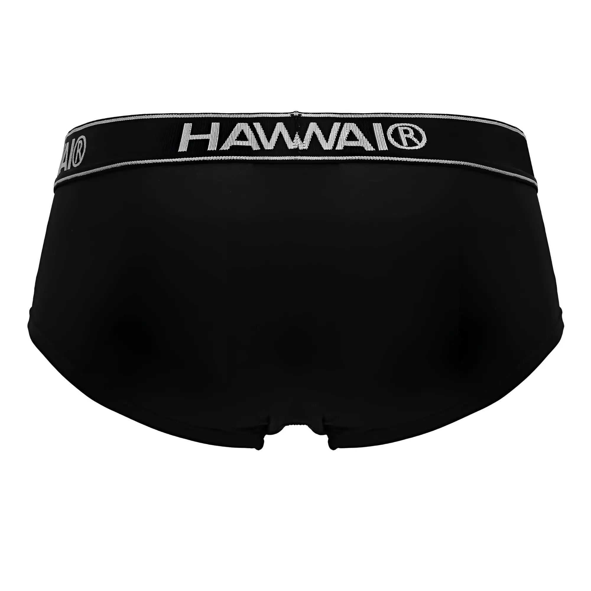 Black Hawai 41961 microfiber men’s briefs in black with a silver embroidered waistband for comfortable support