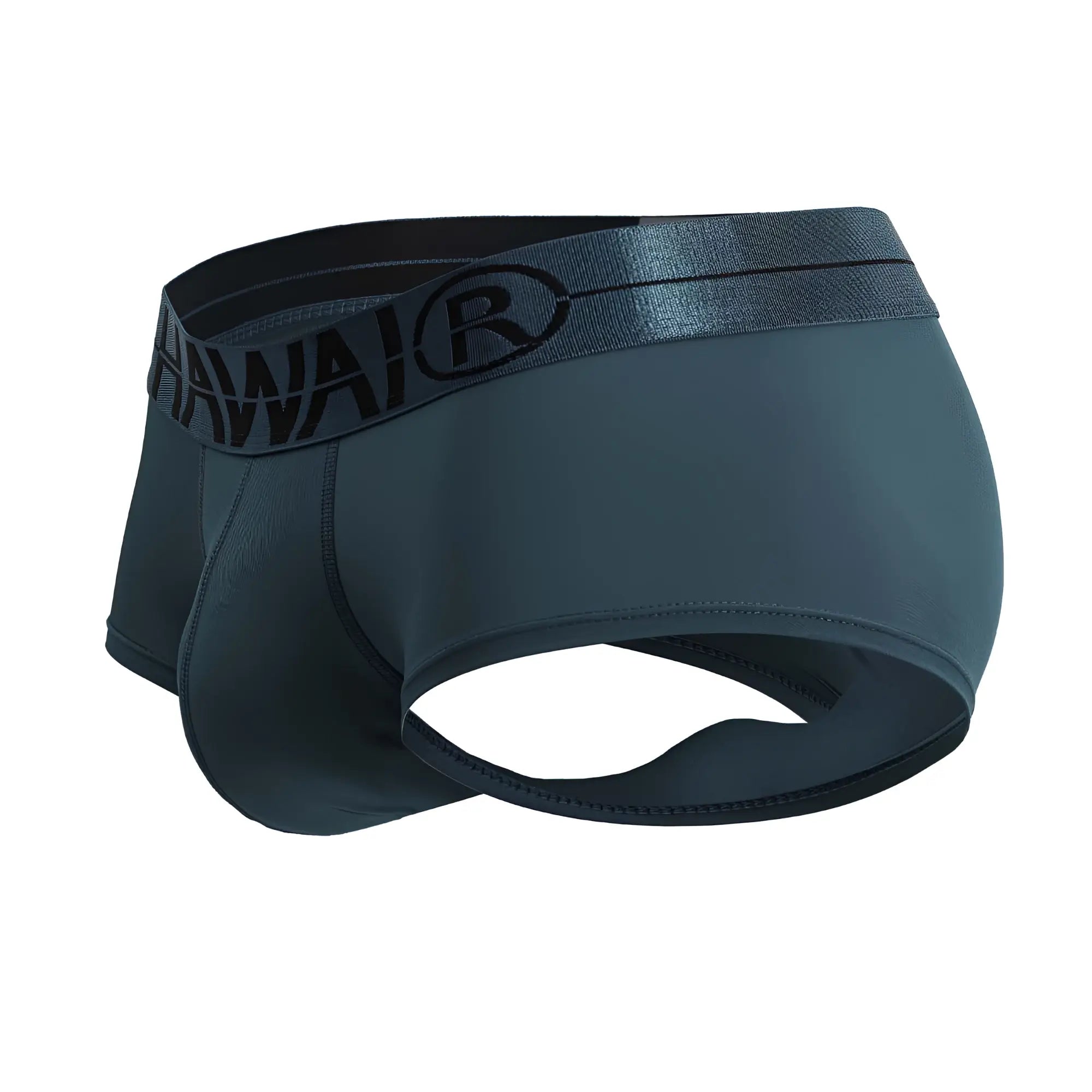 Dark gray hawai men’s microfiber briefs with black elastic waistband featuring hawai logo in green color