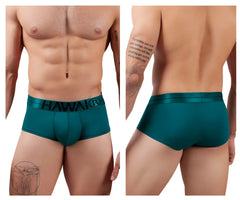 Teal microfiber briefs with satin waistband and black hawai logo in green color for comfortable everyday wear
