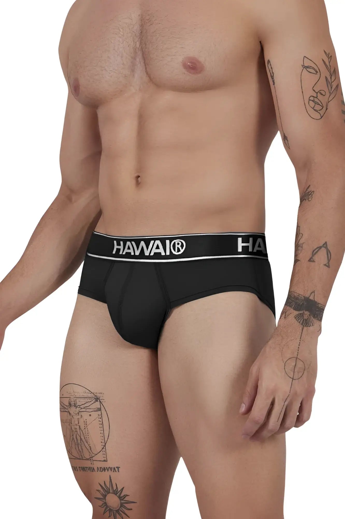 Black havai microfiber men’s briefs in color black with a white logo band for comfortable everyday wear
