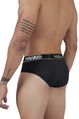 Black havaianas men’s microfiber briefs with white elastic waistband branded in bold black letters color black