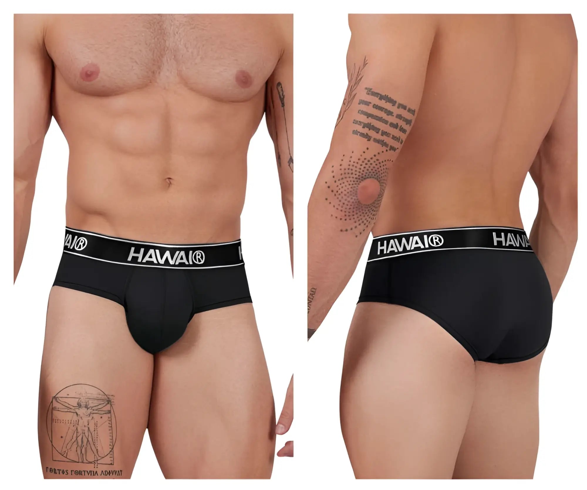 Black hawai microfiber briefs in black with a white logo band showcasing comfortable everyday underwear design