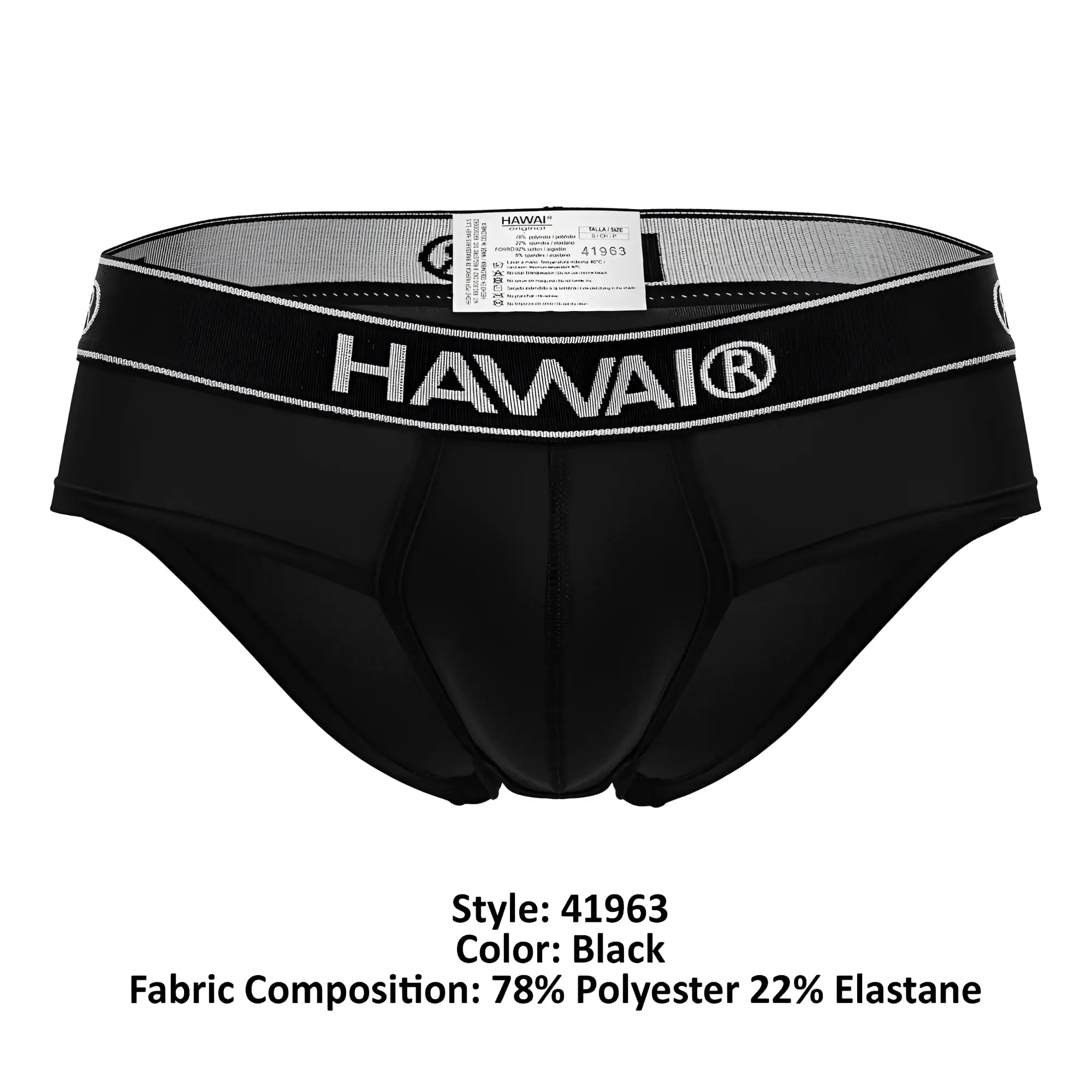 Black hawai 41963 microfiber briefs in black with sleek form-fitting design and white stitching on the waistband