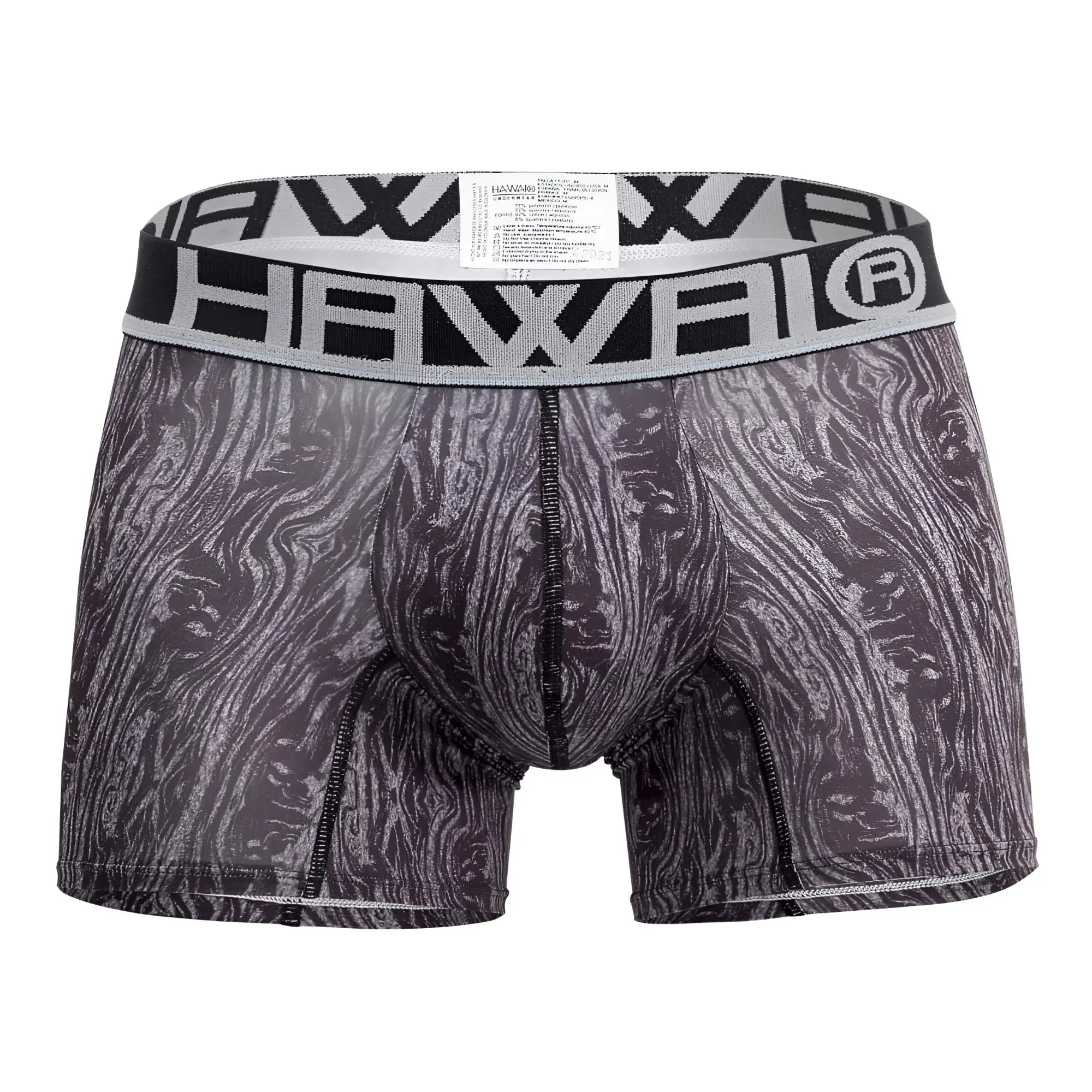 Black and gray patterned men’s boxer briefs with bold hawaii waistband in gray color hawai 42021 trunks