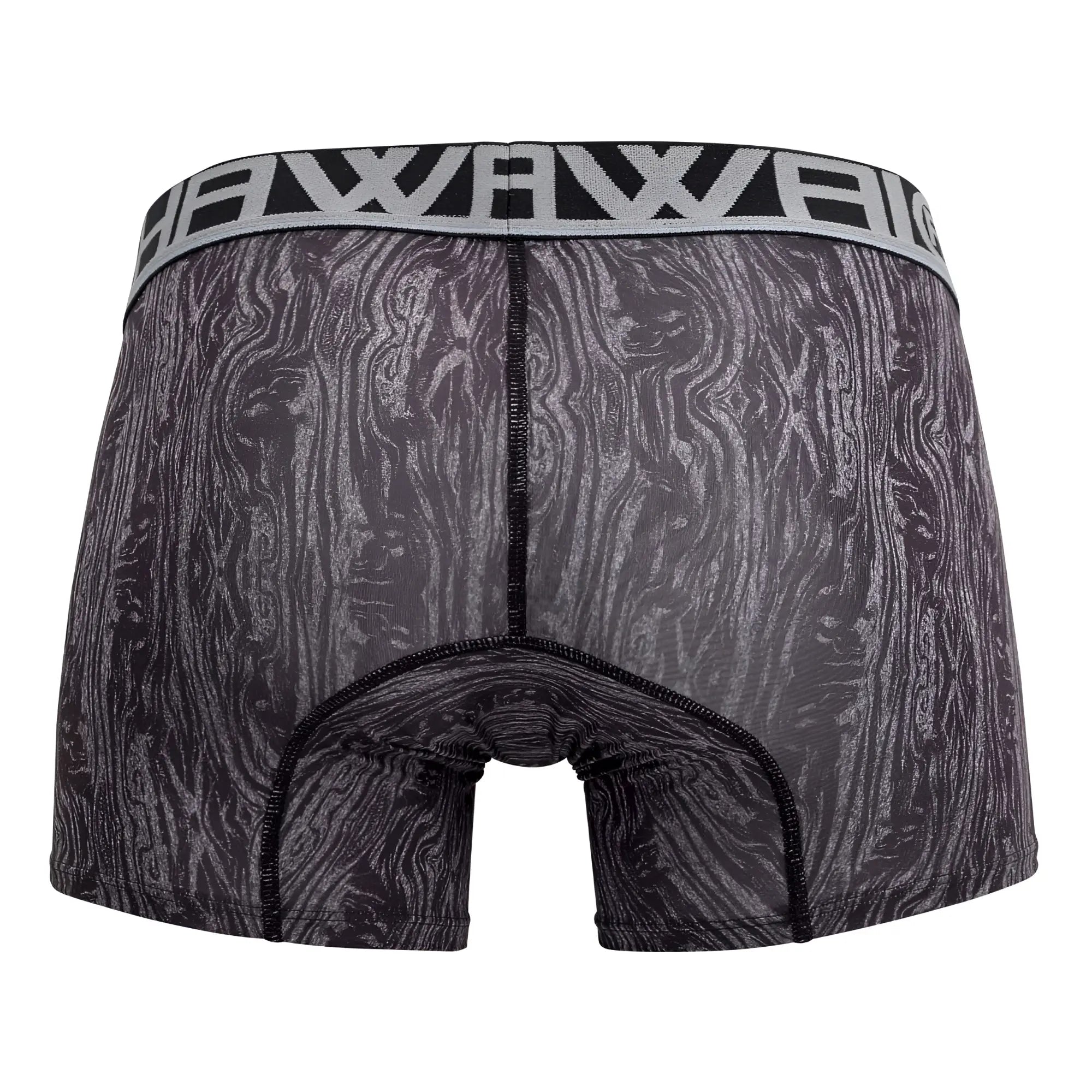 Black and gray wood-grain boxer briefs with silver elastic waistband branded hawai 42021 trunks color gray