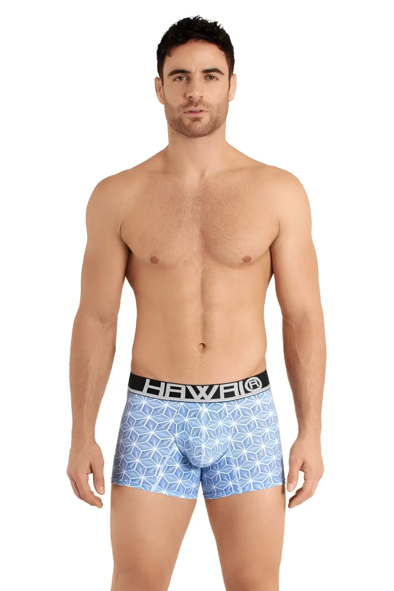 Light blue hawaii 42022 boxer briefs with geometric pattern and black waistband for comfortable everyday wear