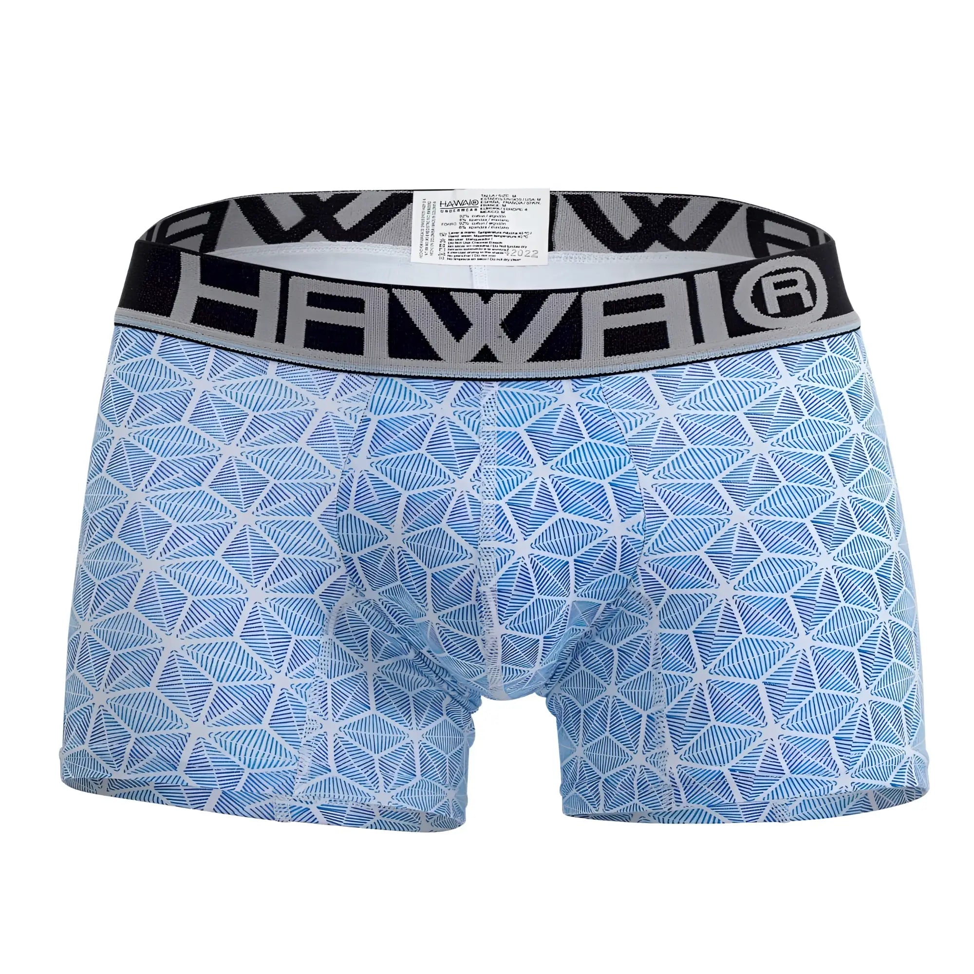 Blue patterned men’s boxer briefs with black and gray elastic waistband featuring Hawai brand logo HAWAI 42022 Trunks