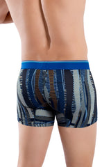 Hawai 42121 printed athletic trunks in royal blue with blue and gray patterned boxer briefs and solid blue waistband