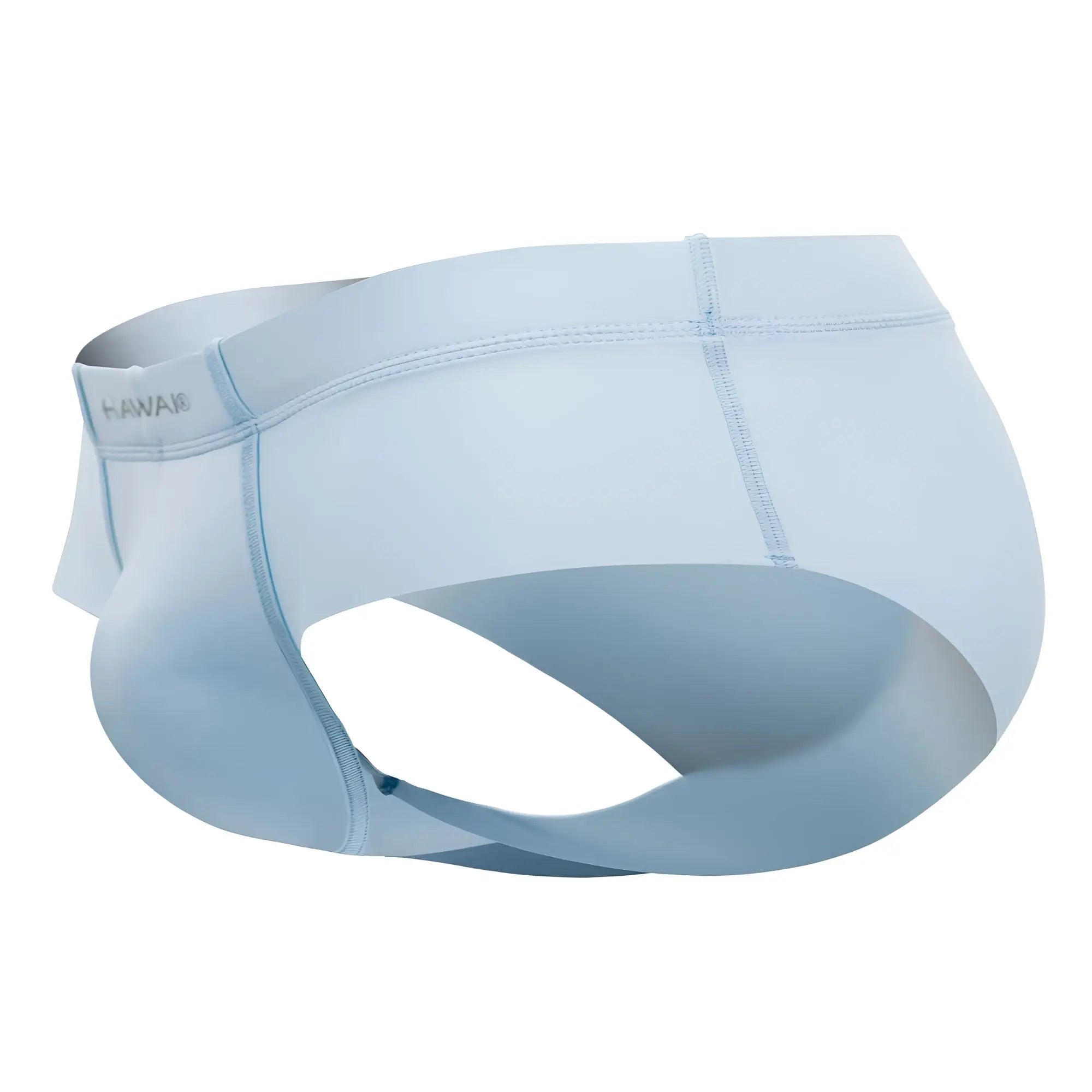 Light blue hanas brand men’s microfiber briefs with smooth seamless design and subtle stitching details