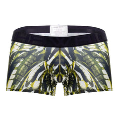 Men’s hawai 42172 printed microfiber trunks in military green with black and lime wing-like patterned design
