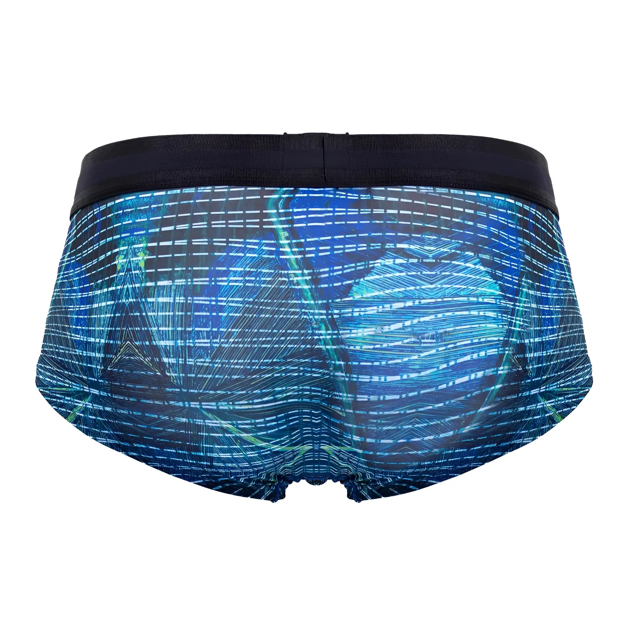 Blue patterned men’s microfiber briefs with black elastic waistband in royal blue hawai 42183 printed design