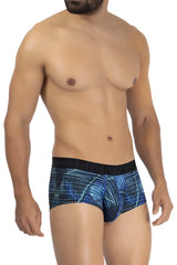 Hawai 42183 printed microfiber briefs in royal blue with blue patterns and a black elastic waistband for men