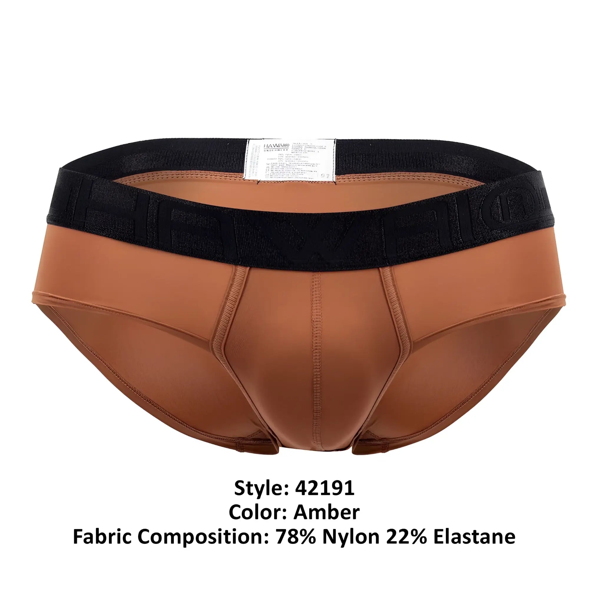 Amber hawai 42191 solid microfiber hip briefs for men with black embossed waistband made from nylon and elastane