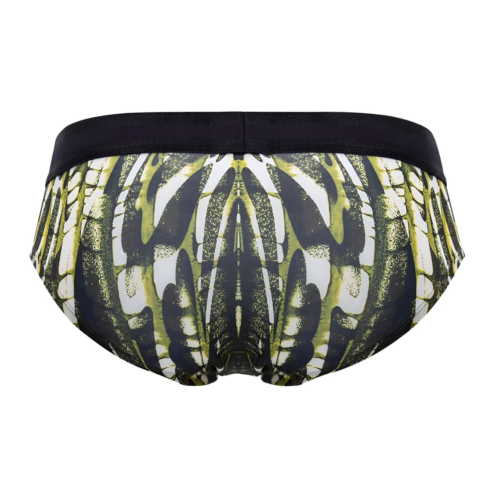 Hawai 42192 printed microfiber hip briefs in military green with black and olive green abstract pattern