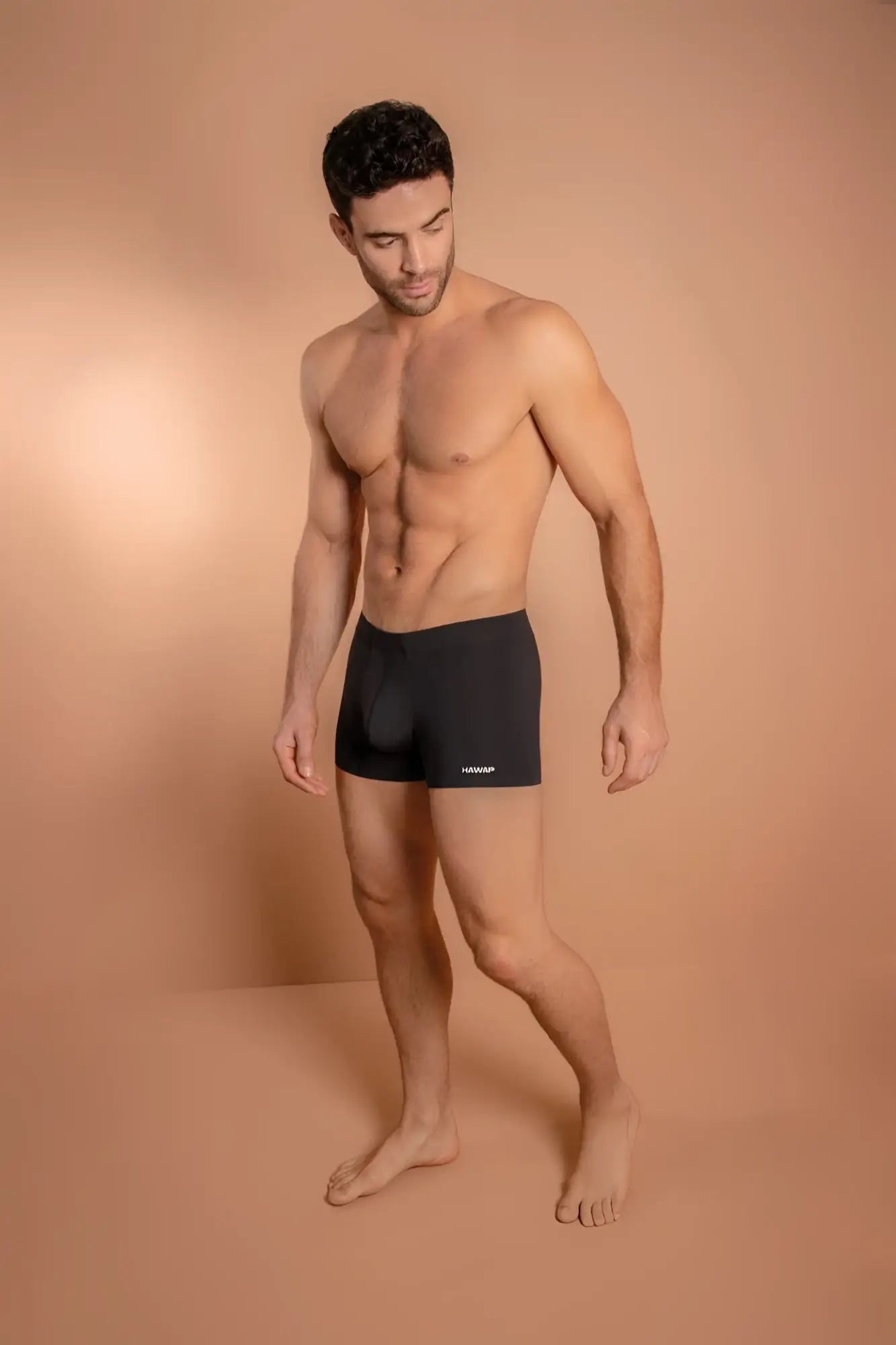 Black microfiber men’s briefs with subtle logo on lower left leg hawai 42222 microfiber trunks black