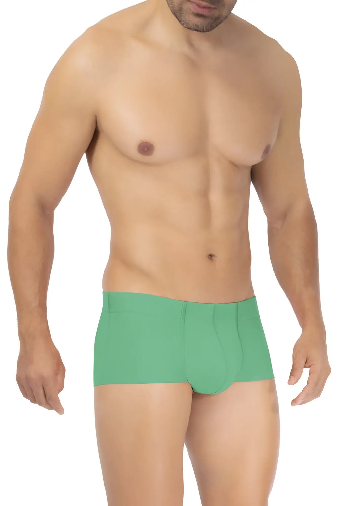 Green men’s microfiber briefs hawai 42308 trunks in vibrant green showing front side design and material details