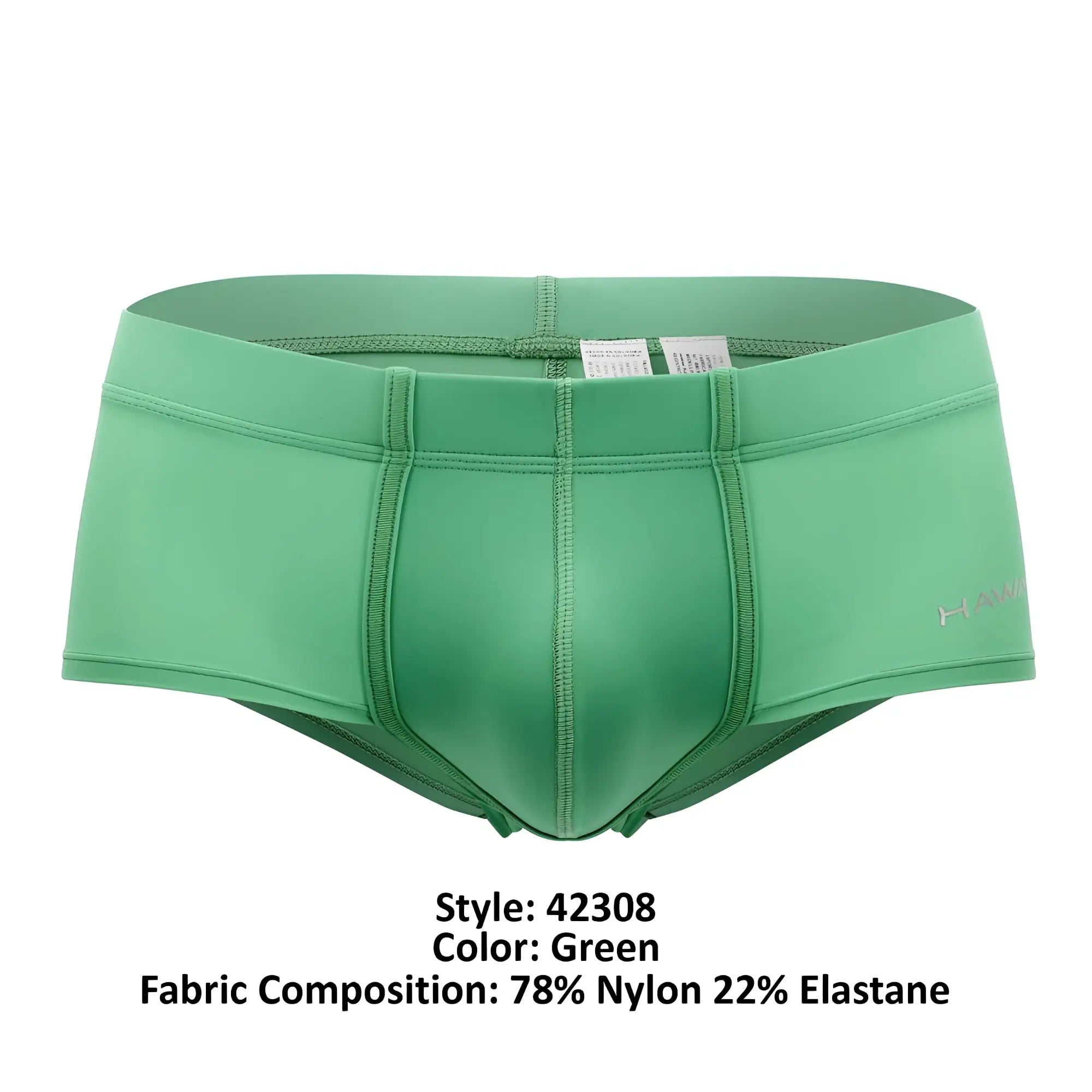 Green men’s briefs hawai 42308 microfiber trunks in nylon and elastane with snug fit and visible seam stitching
