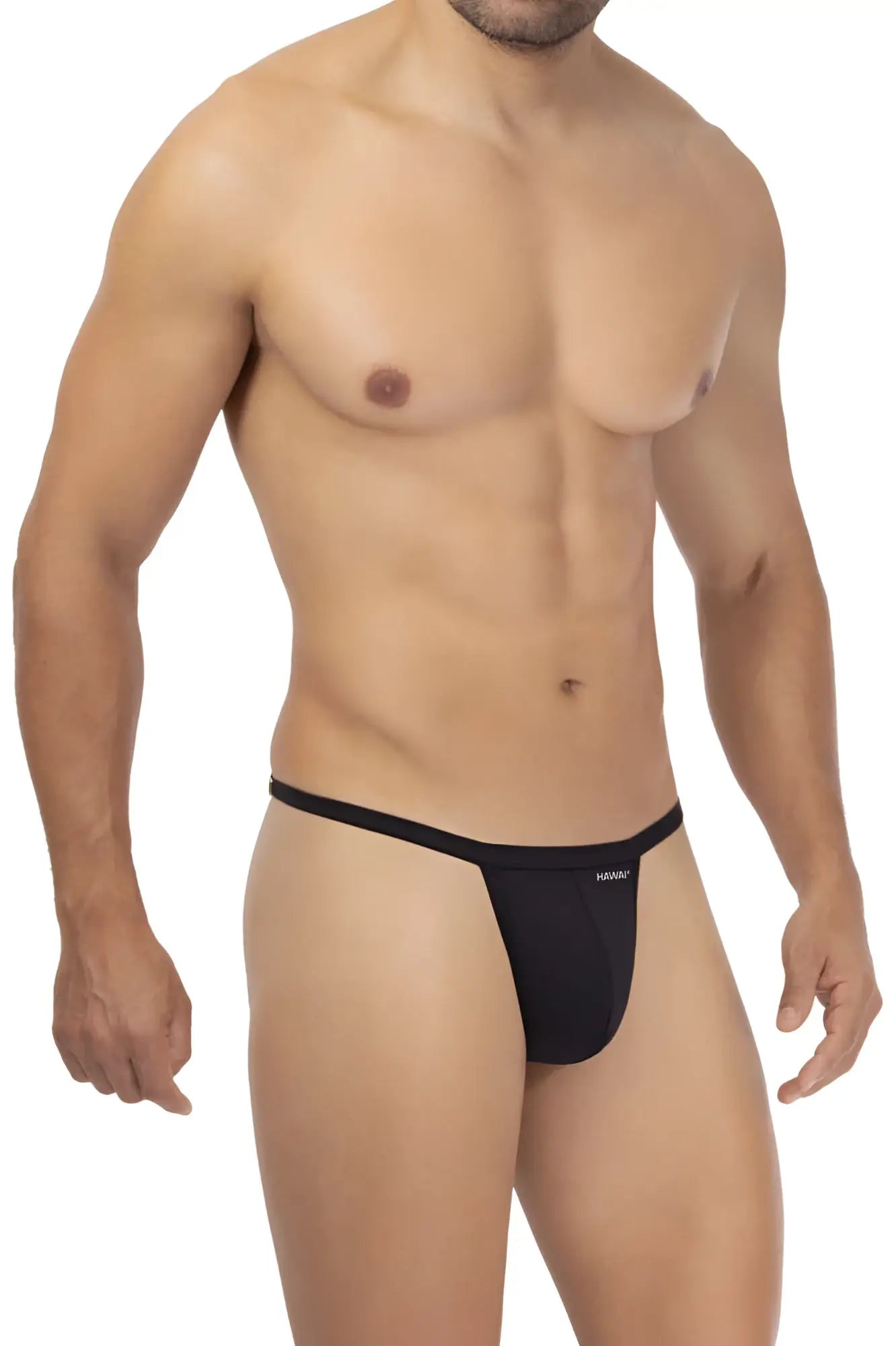 Black hanes hawai 42317 microfiber thong with sleek minimalist design shown from the back side