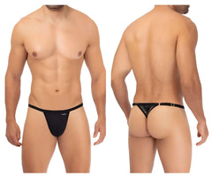 Back view of black hawai 42317 microfiber thong for men with subtle geometric pattern and small front brand logo