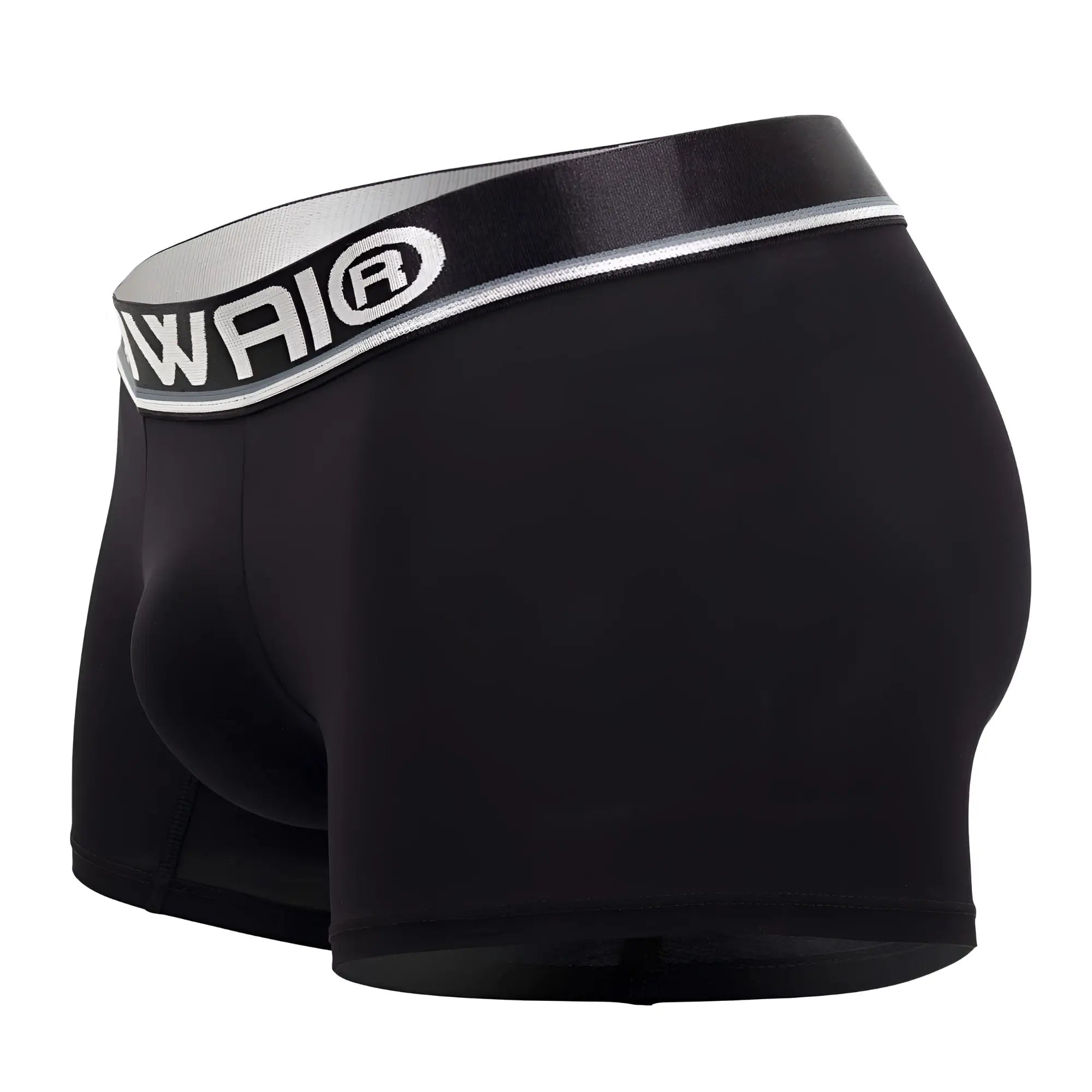 Black men’s microfiber boxer briefs with silver and black hawai elastic waistband color black model 42326