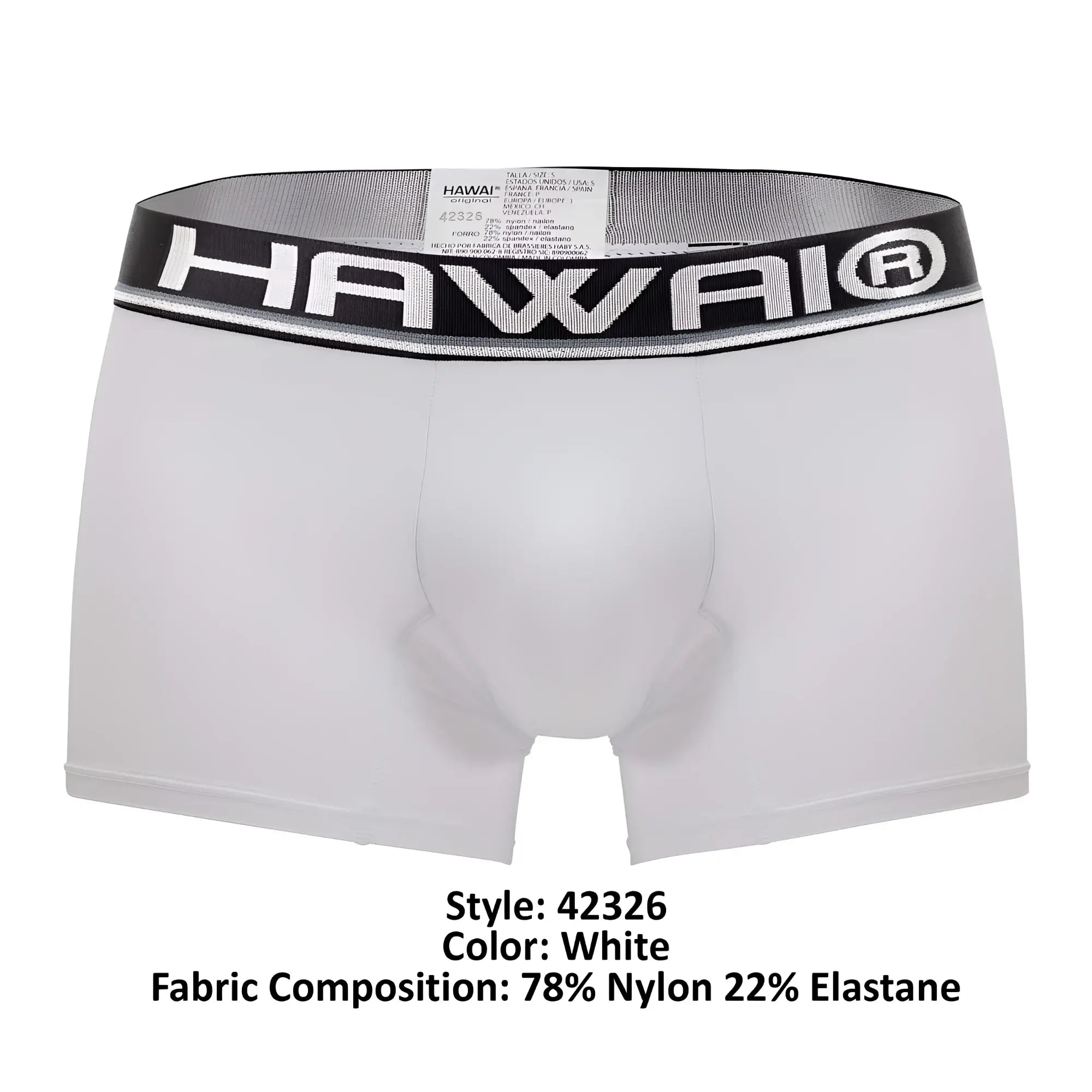 White hawaii 42326 microfiber boxer briefs with black and white elastic waistband featuring the hawai logo