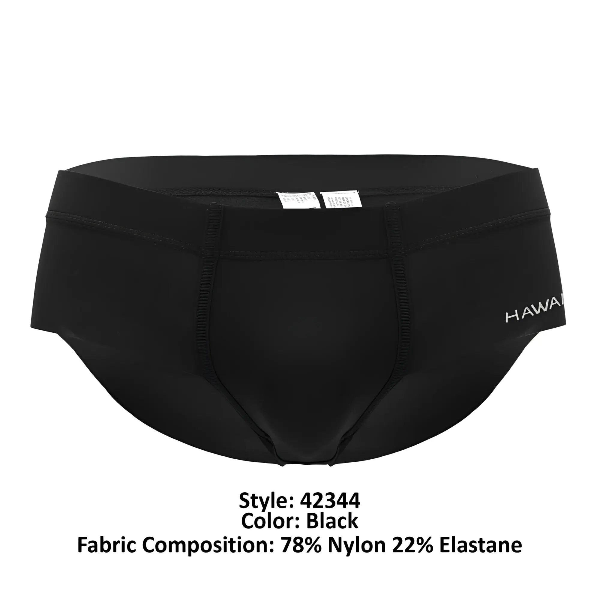 Black hawaiian brand HAWAI 42344 microfiber trunks in black made of 78 nylon and 22 elastane shown from the back side