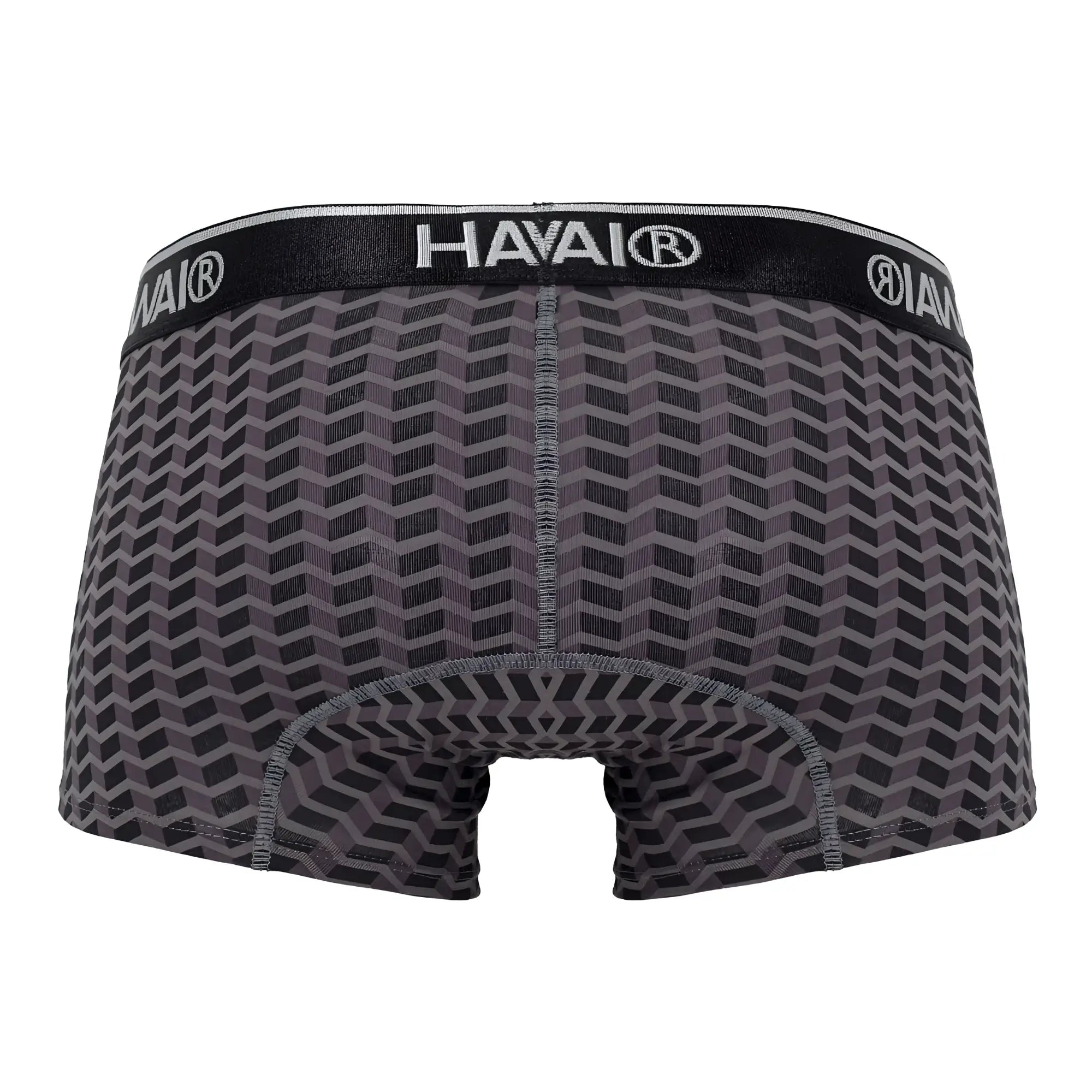 Havai 42371 printed trunks in gray with black and gray geometric patterns and a branded elastic waistband for men