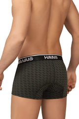 Dark green hawaï 42371 printed boxer briefs with subtle wavy pattern and black waistband for comfortable wear