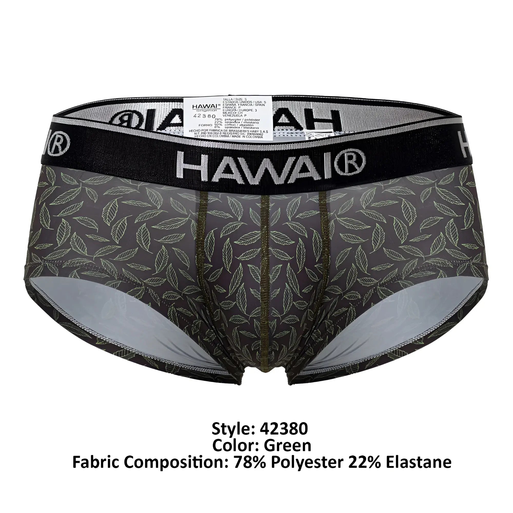 Black and green printed hawai 42380 men’s briefs with leaf pattern designed for comfortable everyday wear