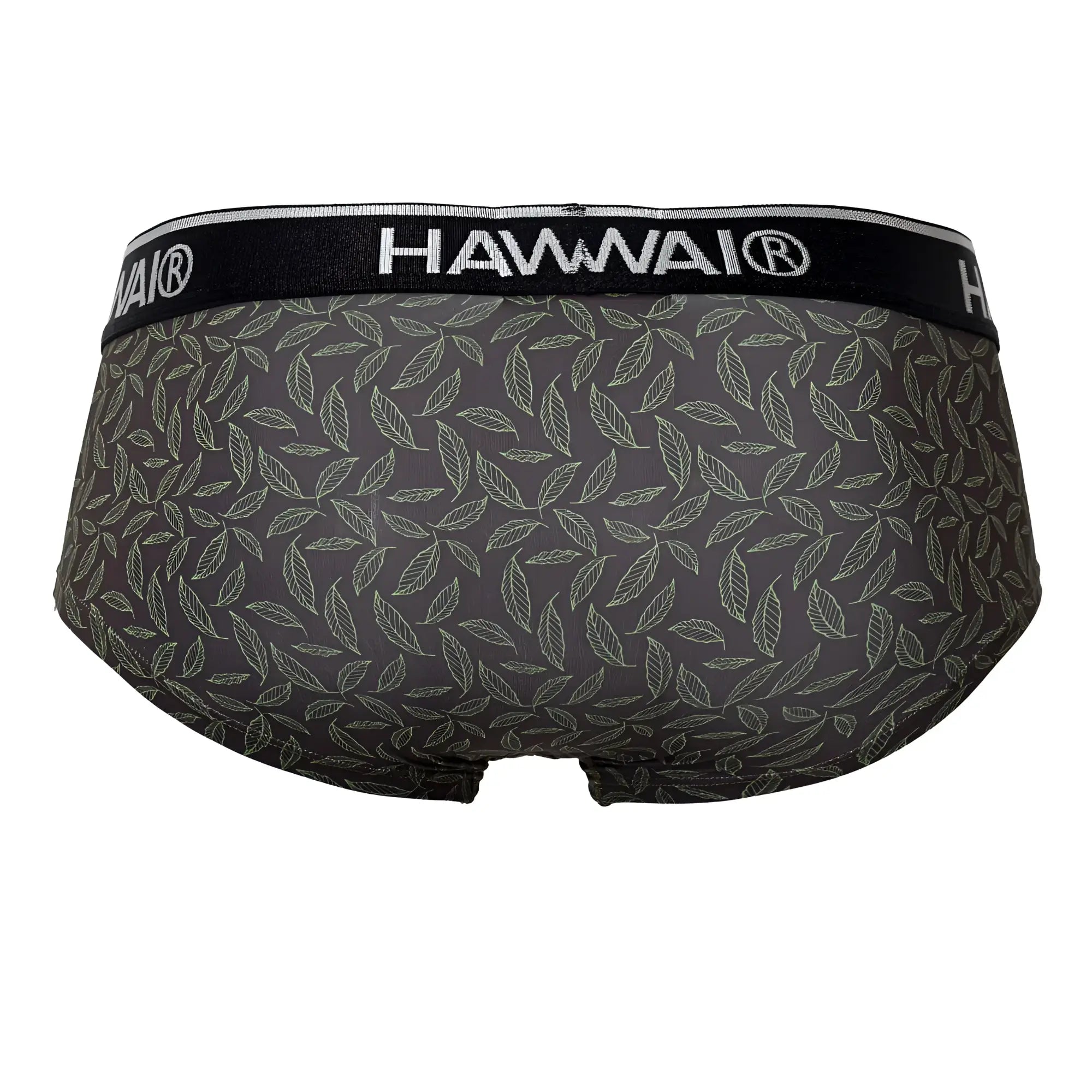 Dark gray hawaii men’s briefs with subtle white leaf pattern printed briefs color green hauai 42380