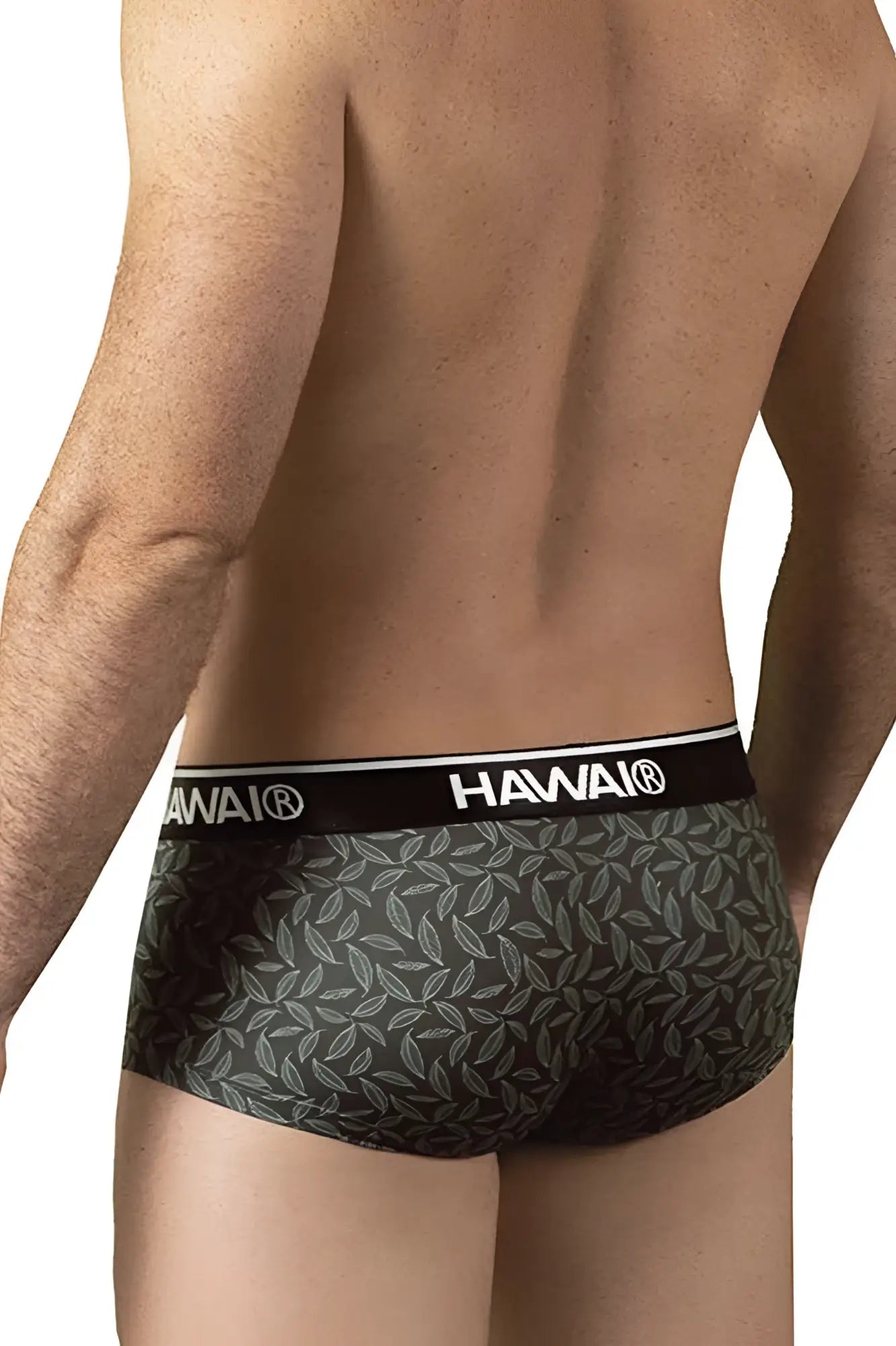 Dark gray hawaï 42380 printed briefs with subtle leaf pattern and black waistband with white hawaï branding