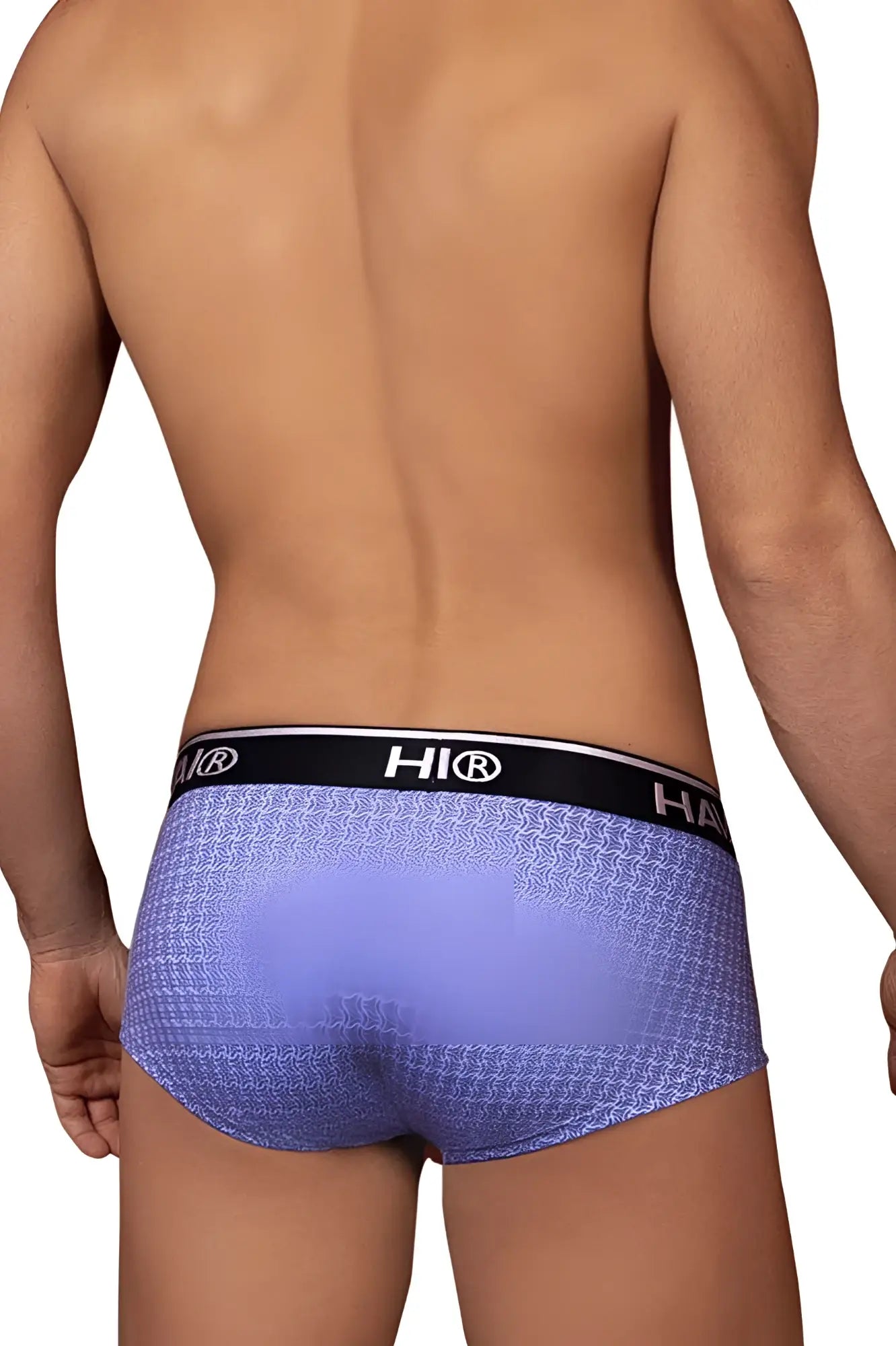 Purple patterned printed briefs with black hi brand waistband in blue color from HAWAI 42431 collection