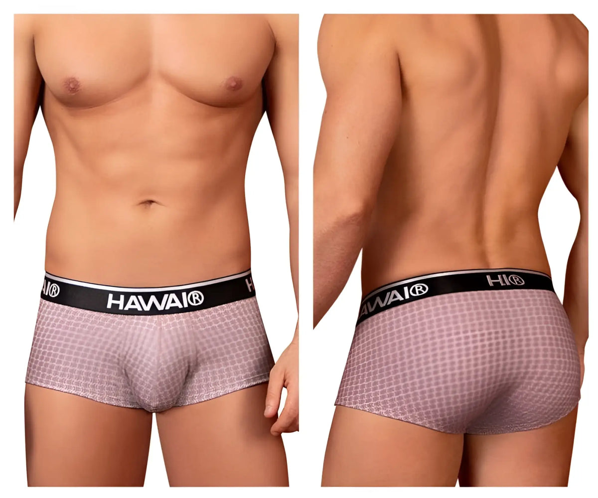Pink patterned hawai 42431 printed briefs with black elastic waistband in cocoa color for comfortable wear