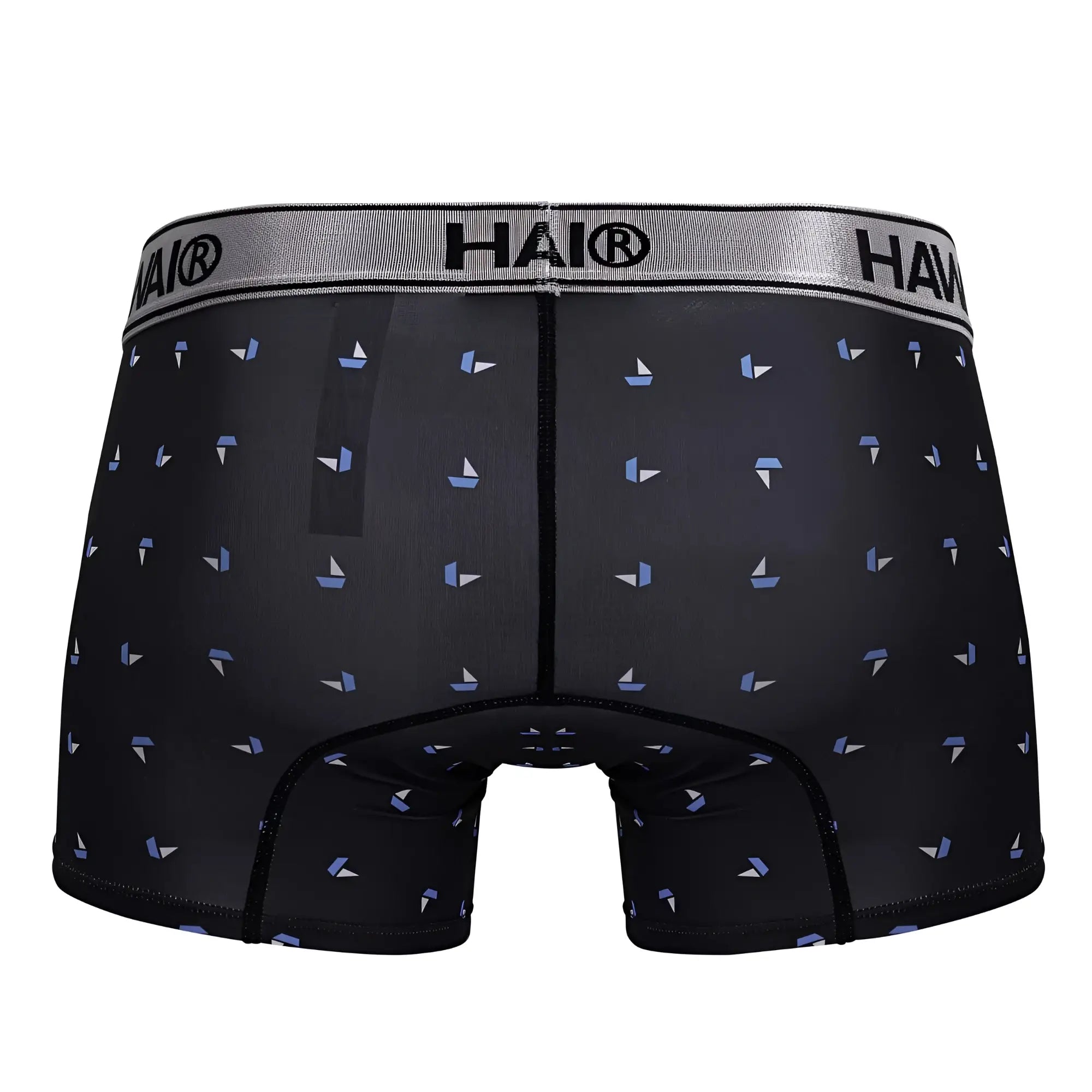 Black hai boxer briefs hawai 42470 printed microfiber trunks in black with light blue and white sailboat pattern