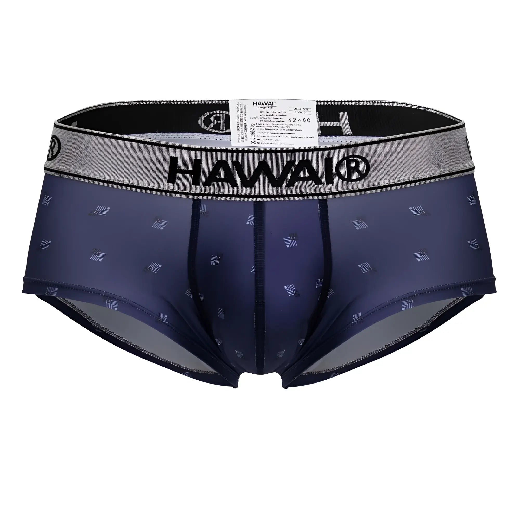 Navy blue Hawai men’s microfiber briefs with subtle geometric pattern and gray elastic waistband color blue