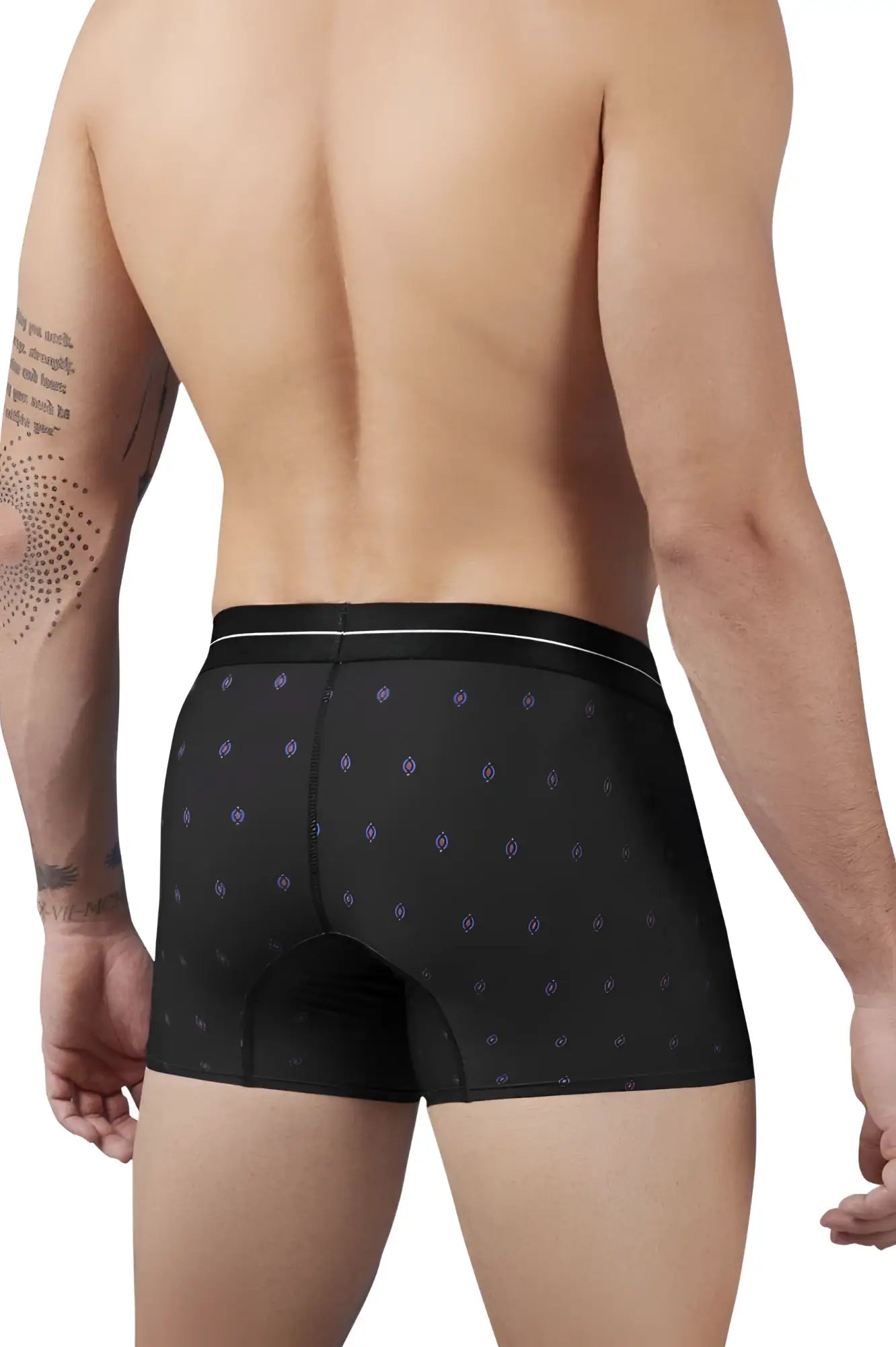 Black hawai 42520 printed microfiber trunks with light blue diamond pattern and white waistband trim