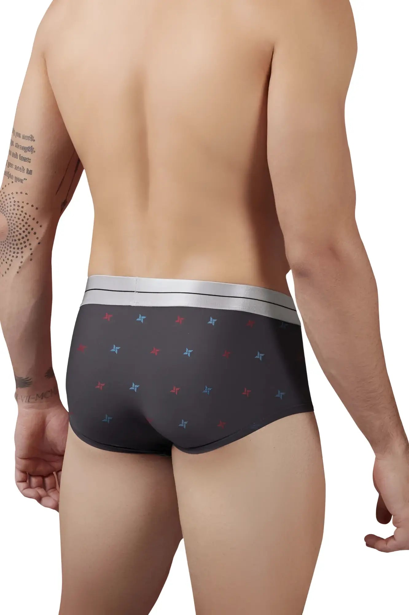 Gray hawai 42530 printed microfiber briefs for men with red and blue star pattern and silver waistband