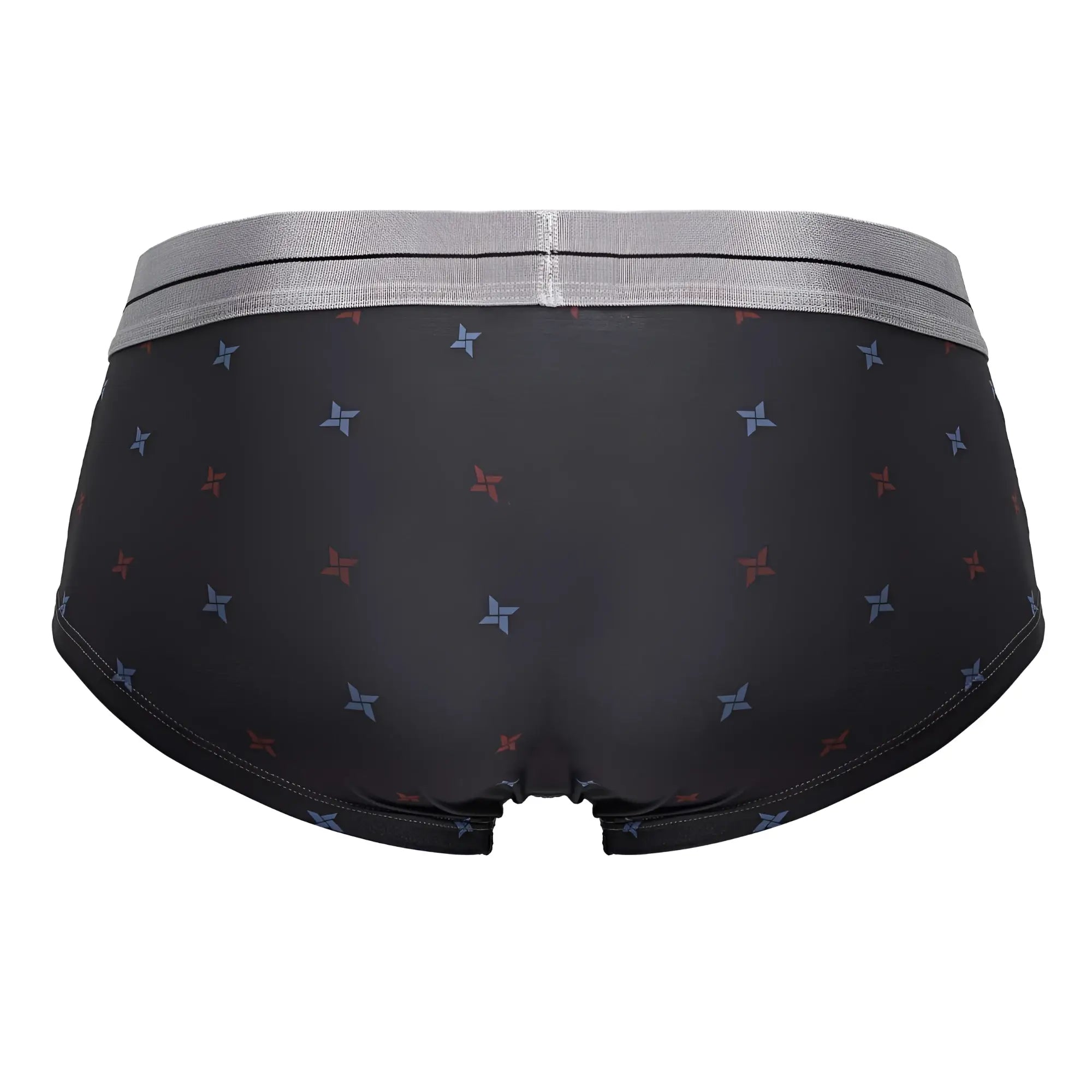 Black men’s HAWAI 42530 printed microfiber briefs in gray with a gray waistband and red and blue star pattern