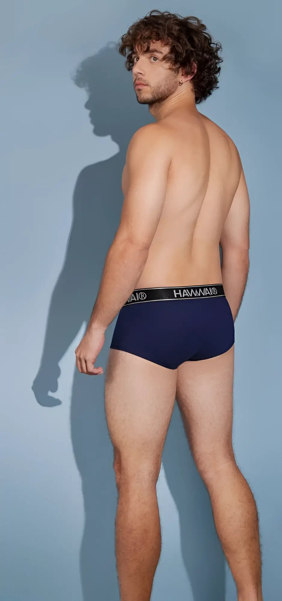 Navy blue hammer brand microfiber briefs with black elastic waistband and white brand name text hawai 41961 model