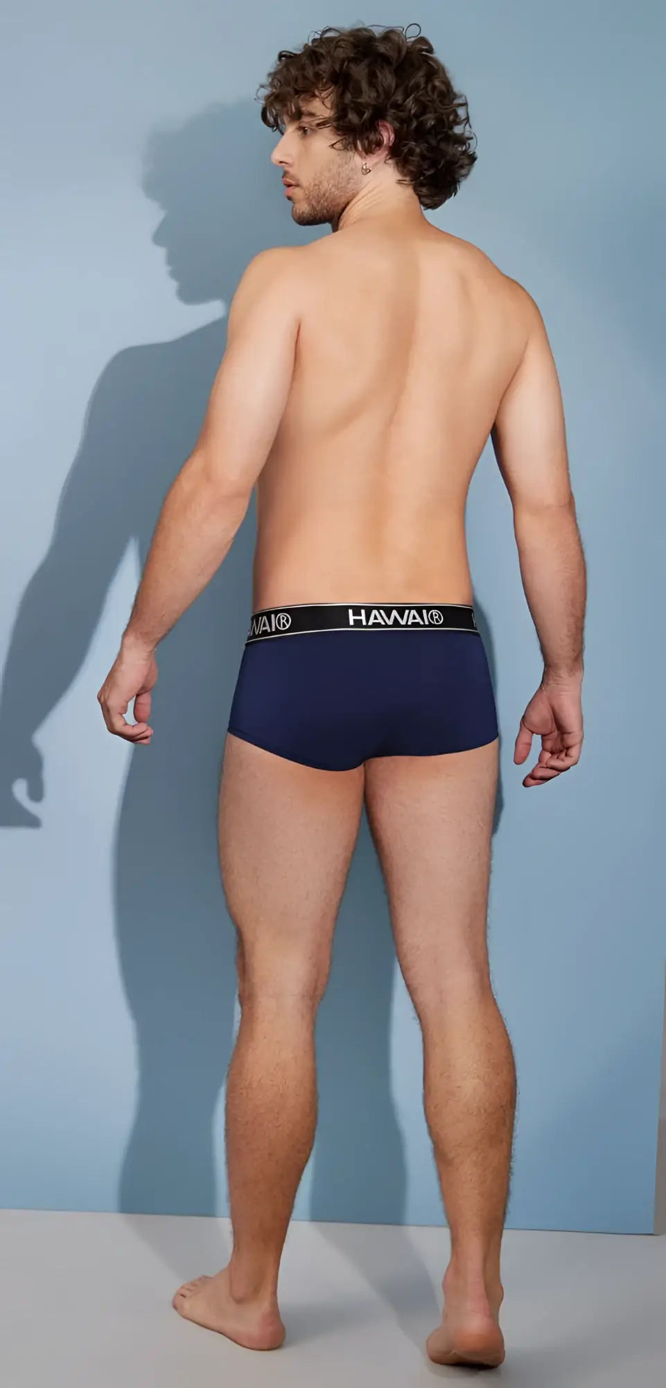 Navy blue hawaii microfiber briefs with black waistband featuring white lettering model hawai 41961