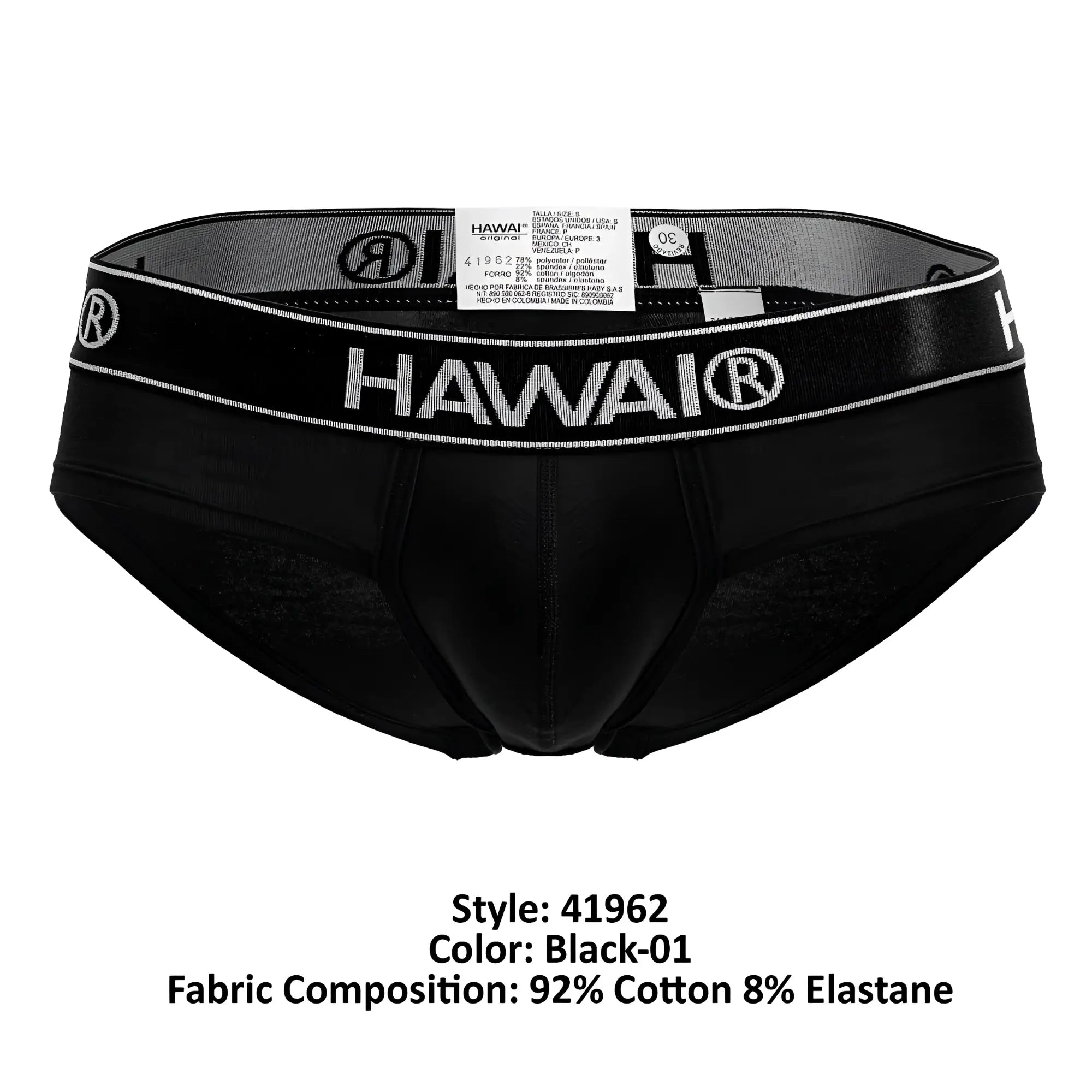 Black hawai 41962 cotton blend briefs in black with a sleek form-fitting design and subtle white waistband branding