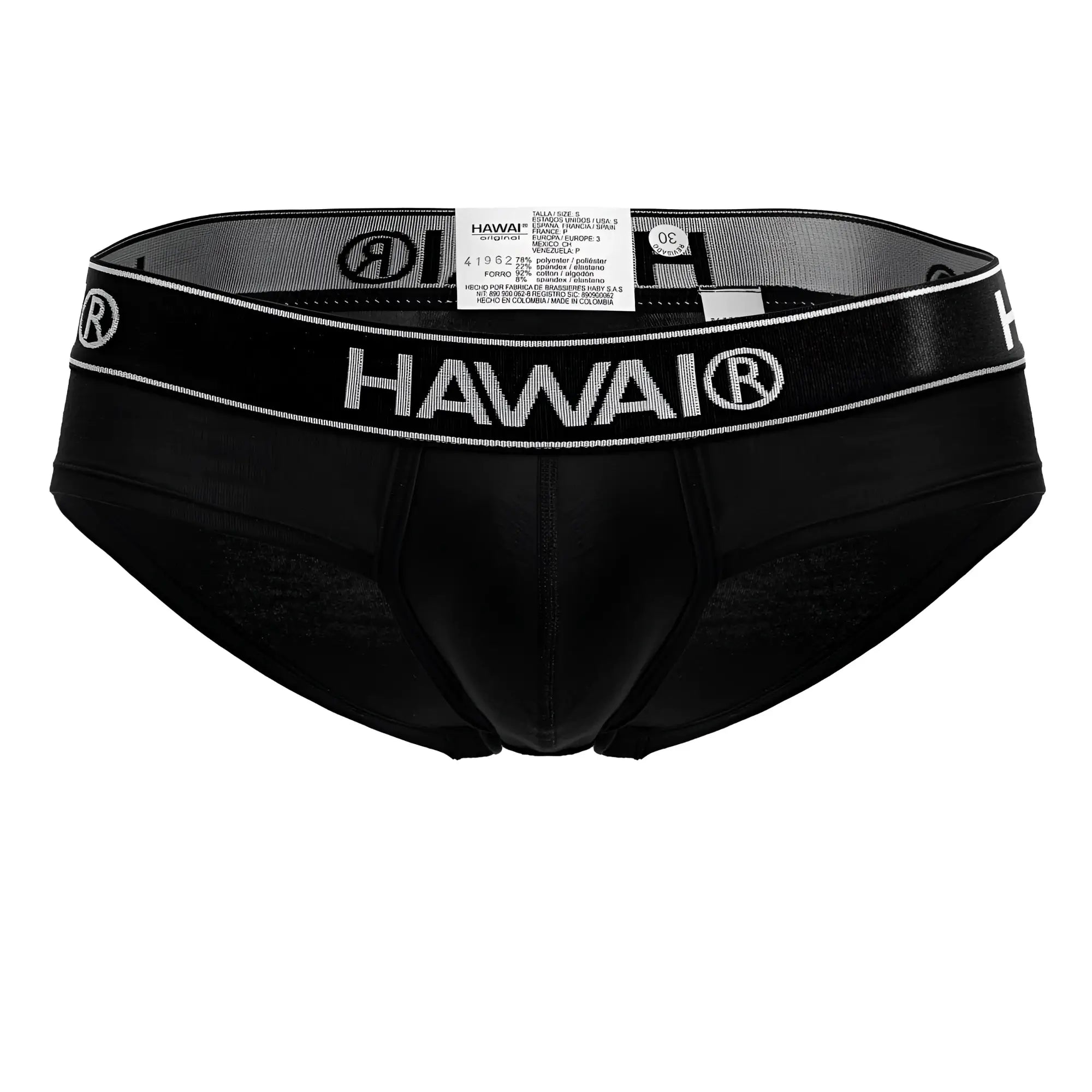 Black Hawai 41962 men’s cotton blend briefs with white logo band and mesh paneling in black color