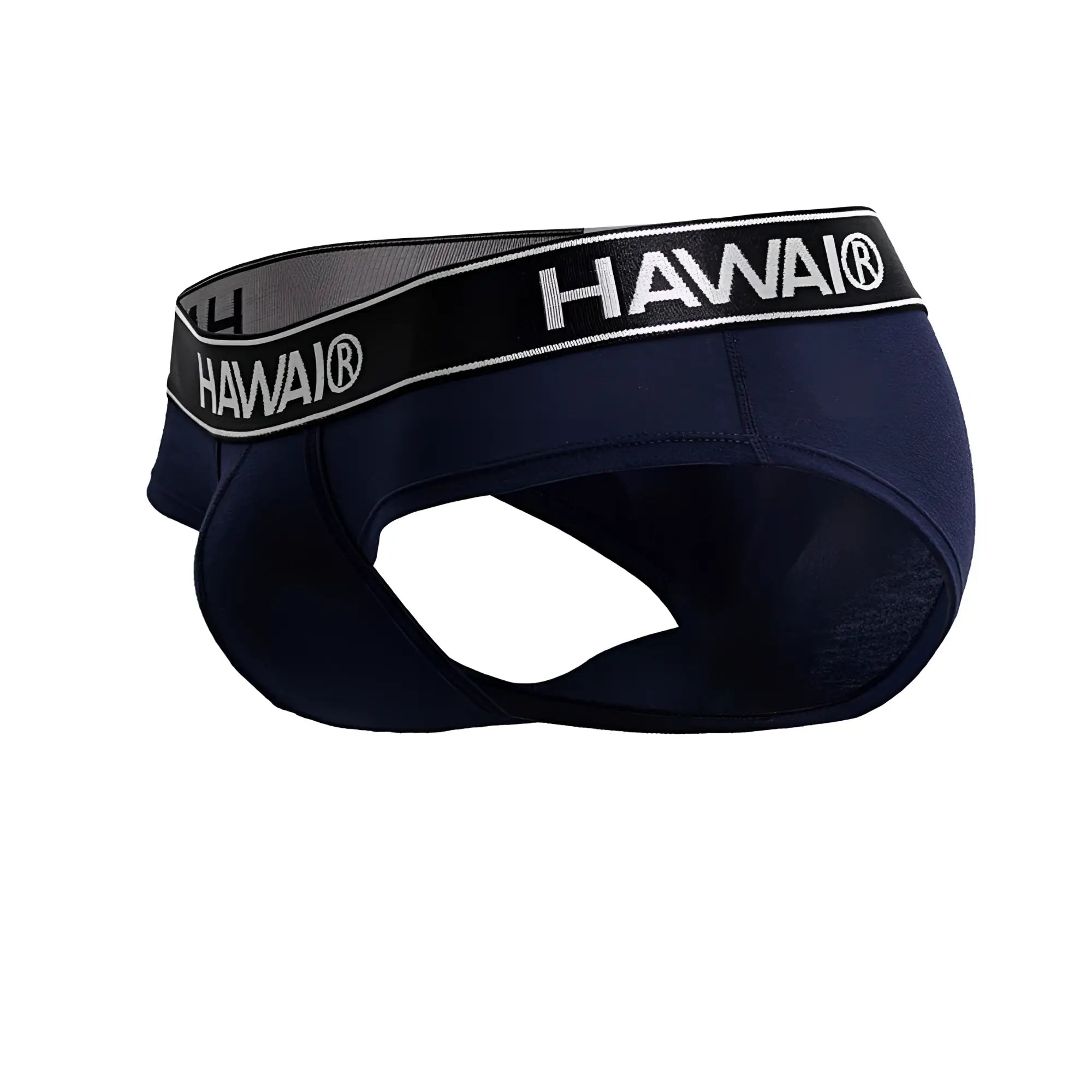 Navy blue Hawai 41962 cotton blend briefs with black and white elastic waistband front view
