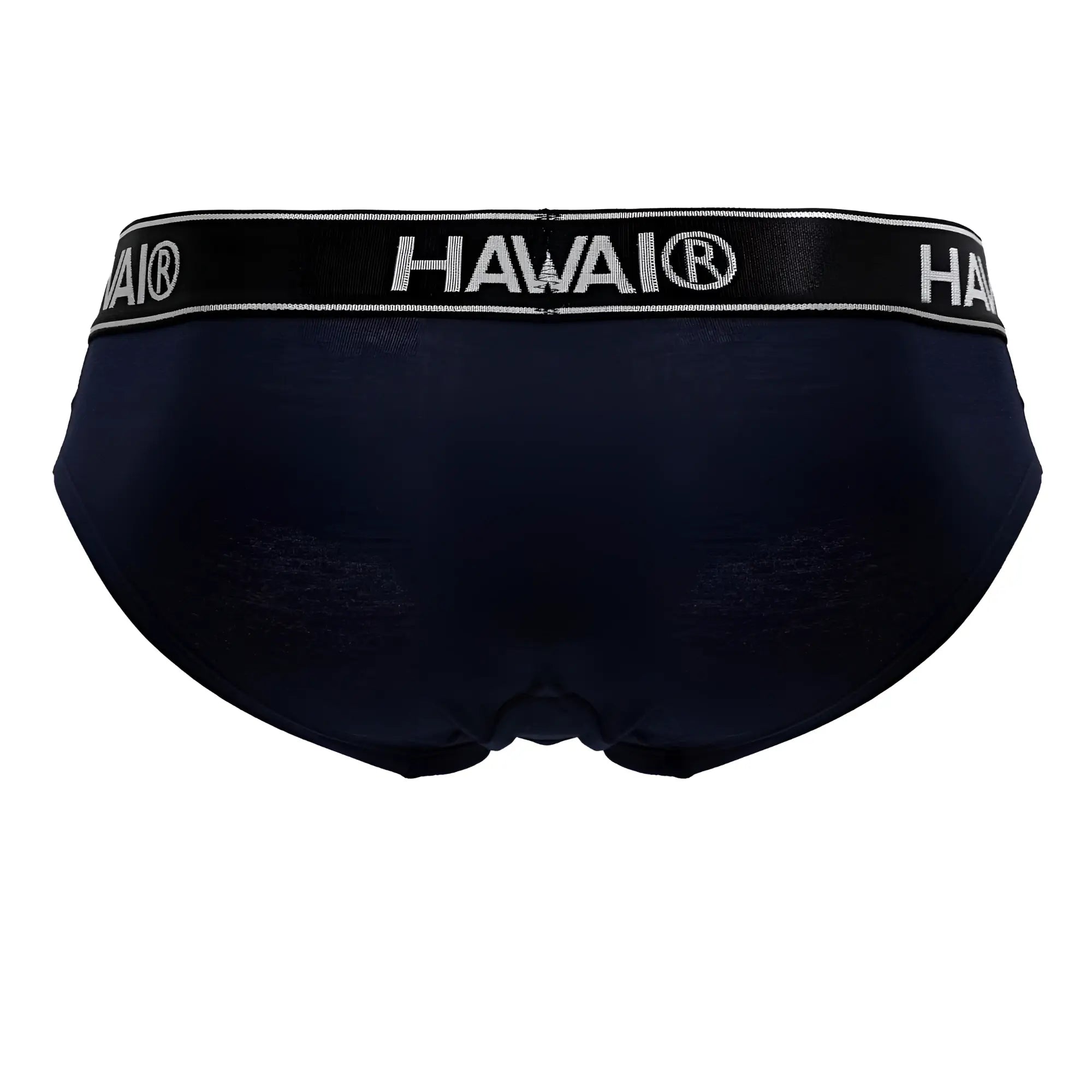 Navy blue Hawai 41962 cotton blend briefs with black elastic waistband featuring white Hawai lettering front view