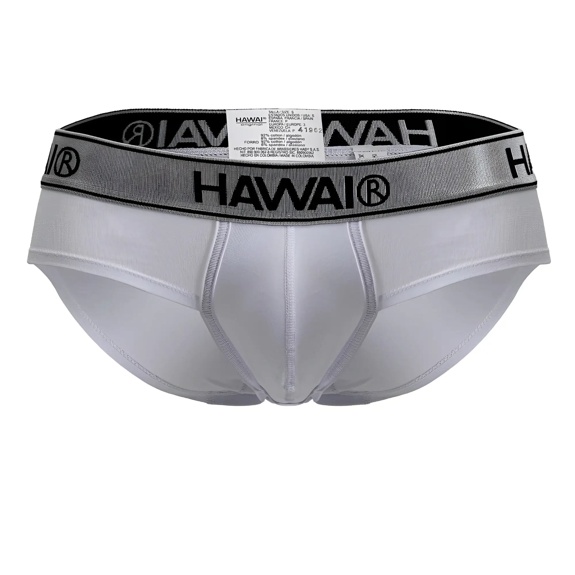 White Hawai cotton blend briefs in white with a silver and black elastic waistband for comfortable everyday wear
