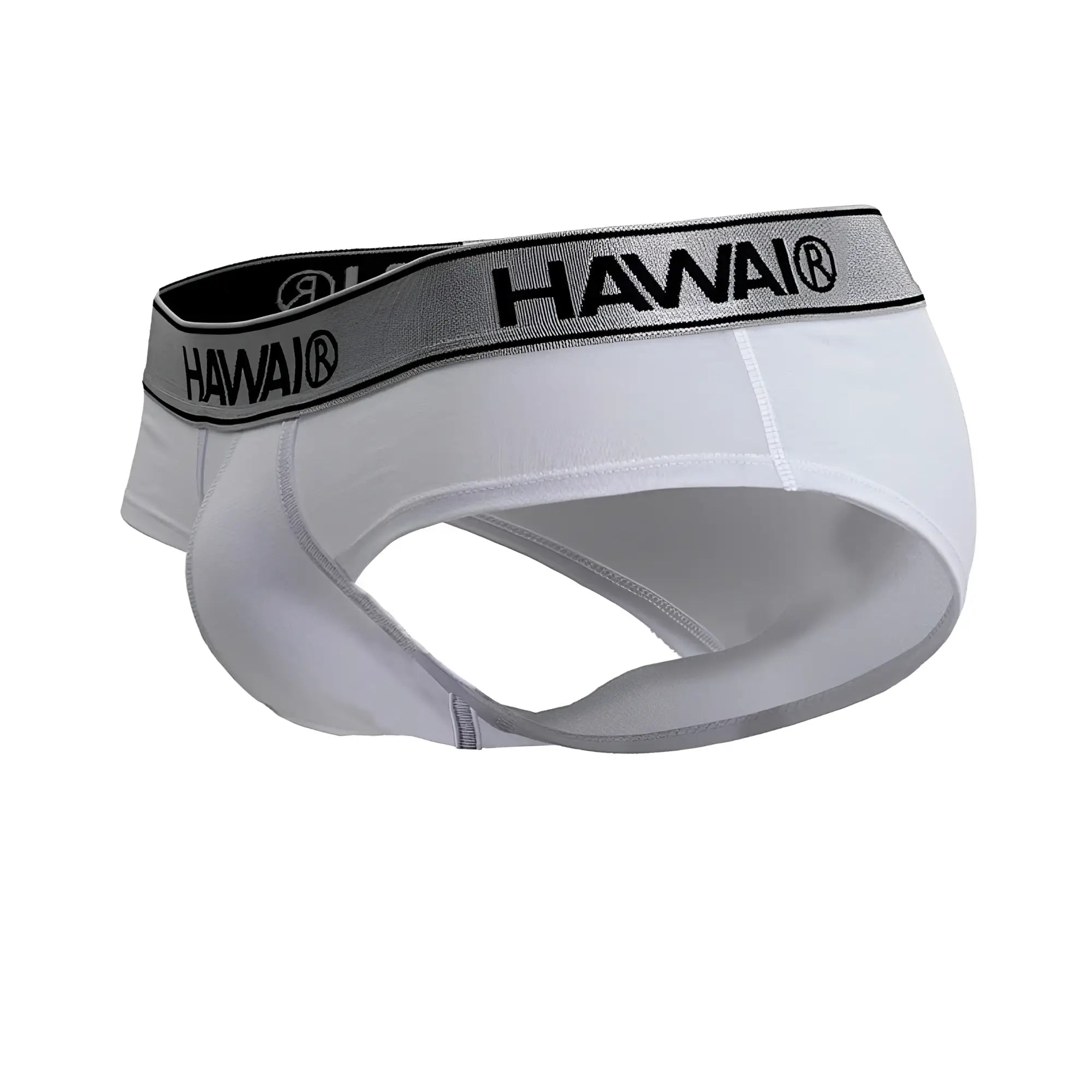 White hawaii cotton blend briefs with gray waistband and black lettering in color white 01 model hawai 41962