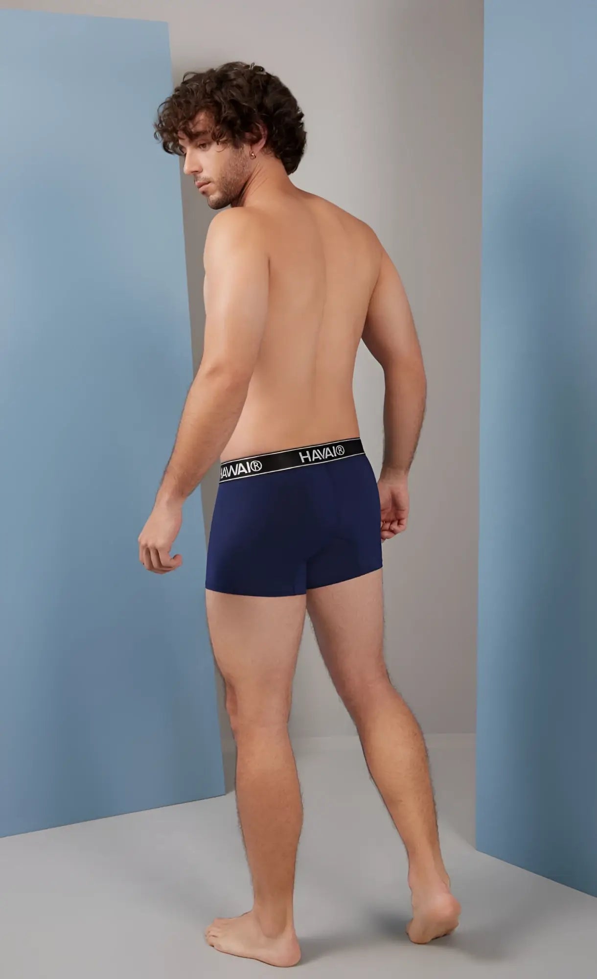 Navy blue Havaianas HAWAI 41977 microfiber boxer briefs with black elastic waistband and brand logo in dark blue