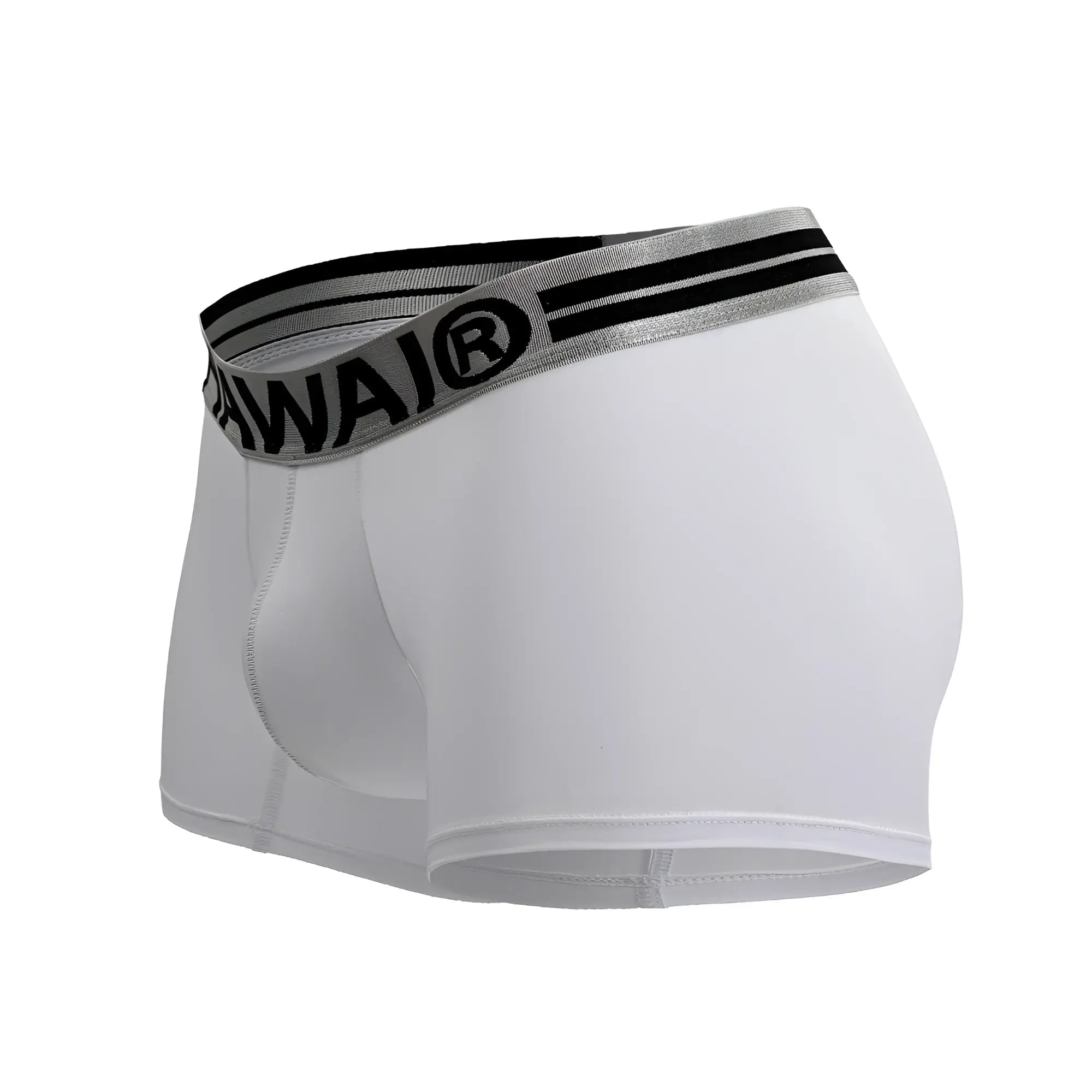 White boxer briefs with gray and black elastic waistband featuring hawai logo made of microfiber material